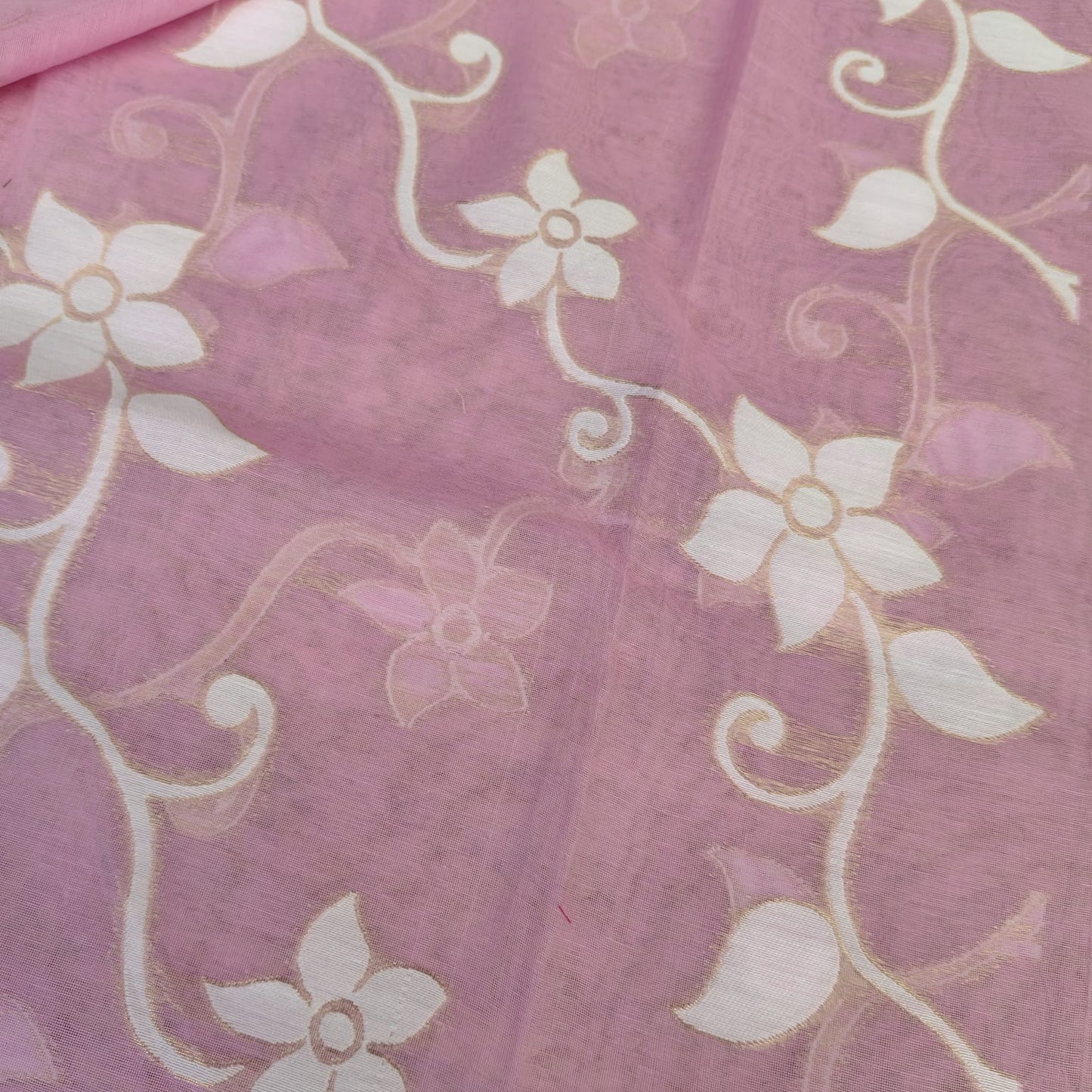 Muslin Cotton Jamdani Pink-White