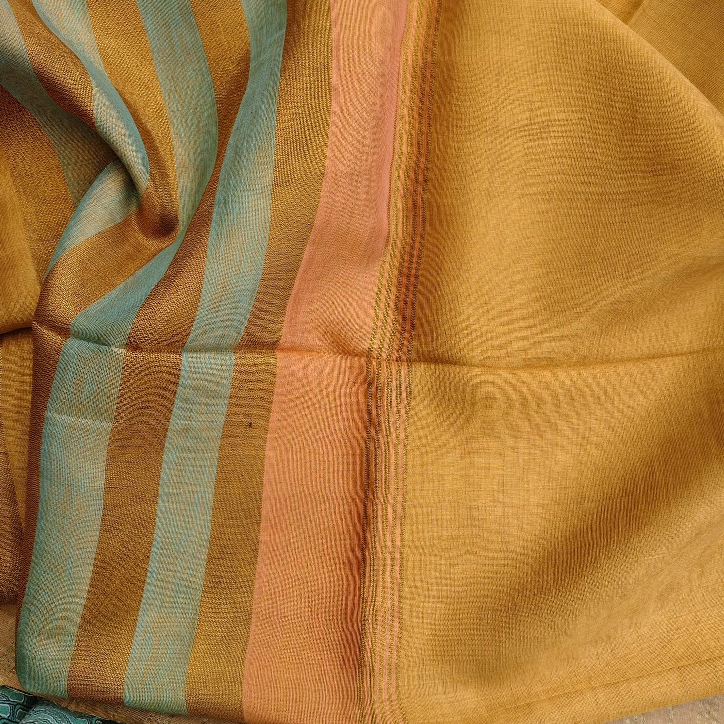 Tissue Linen Striped Aanchal, Bronze