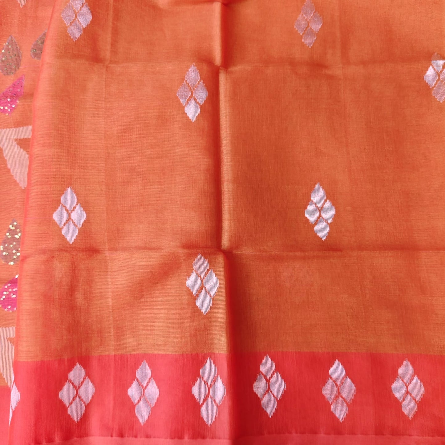 Muslin Tissue Jamdani-Tangerine Orange