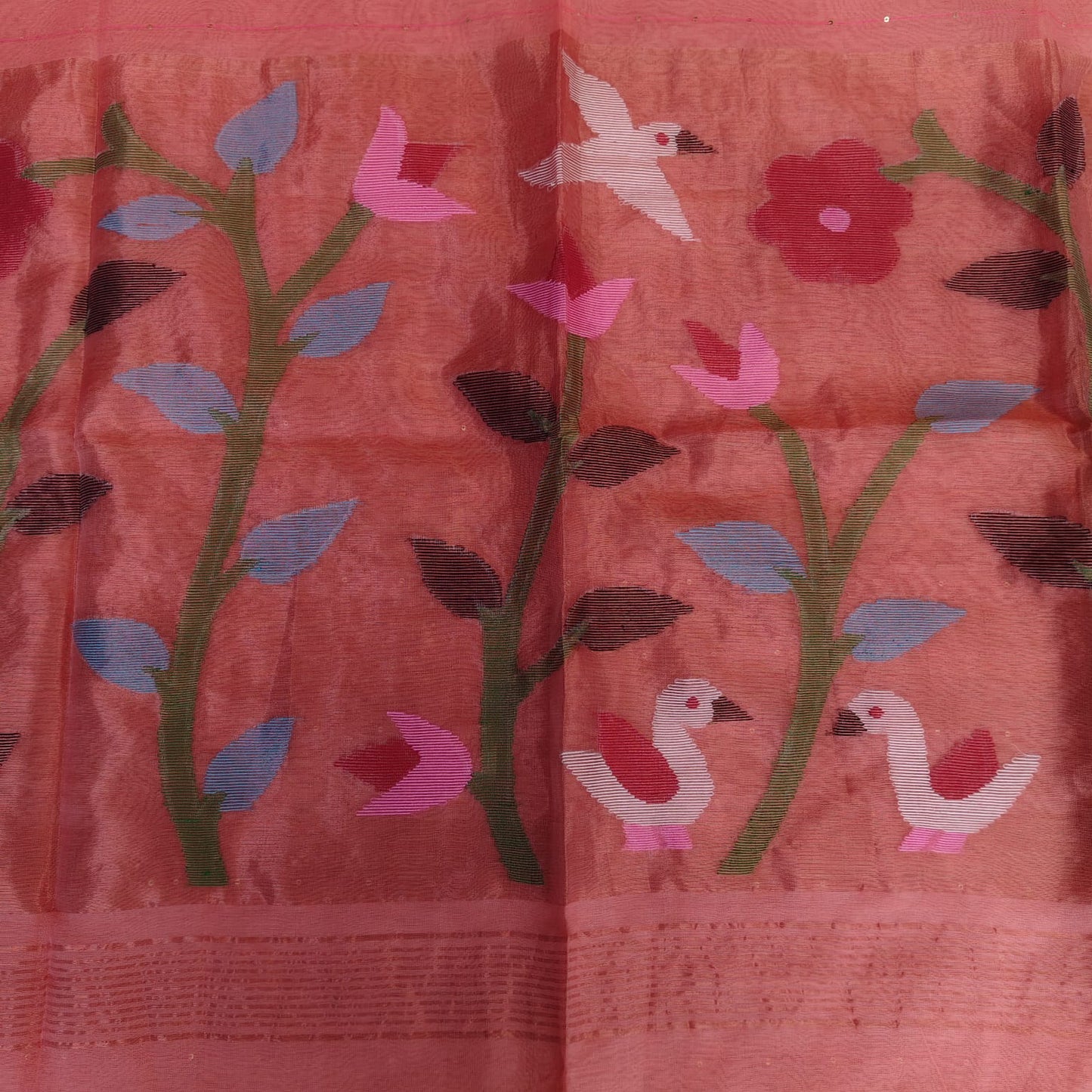 Muslin Jamdani, Paithani -Peach