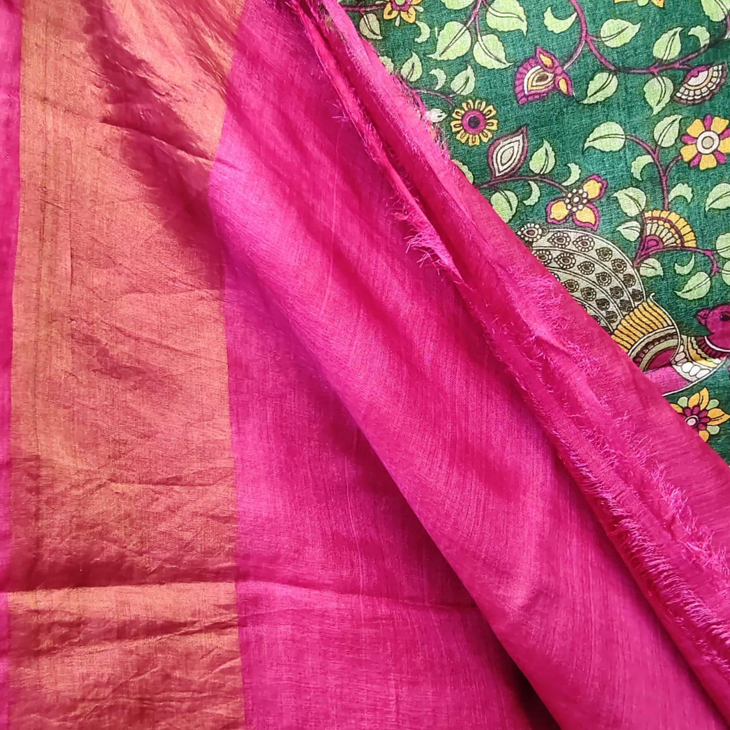 Pure Tussar Silk-Green and Magenta