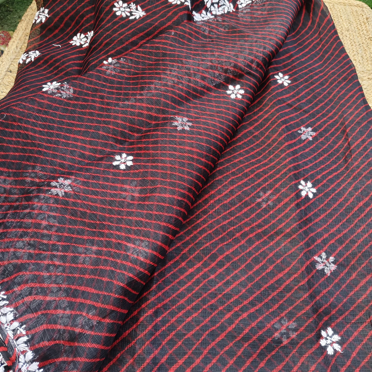 Lahariya Chikankari Kota- Black Red