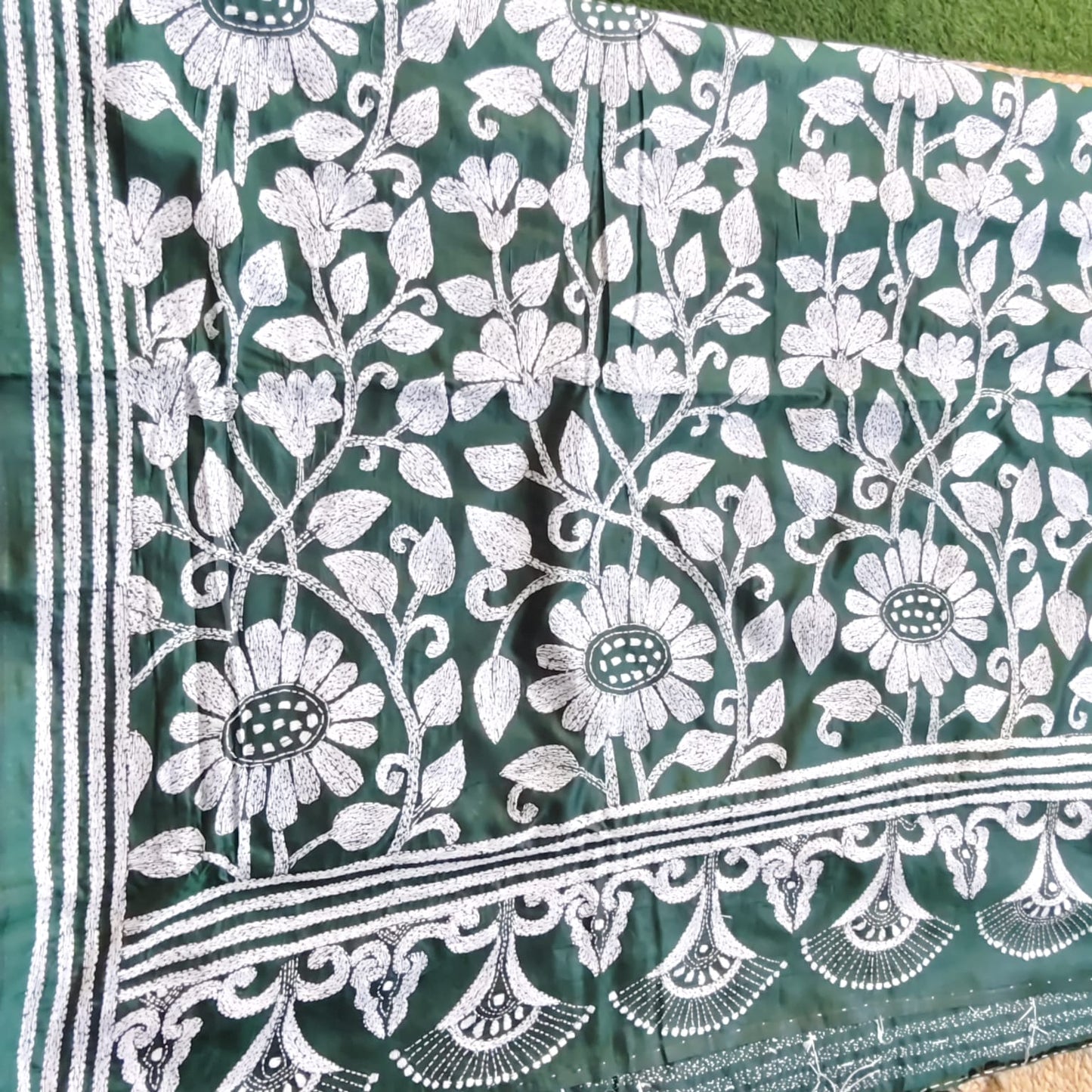 Kantha Stitch-Bottle Green