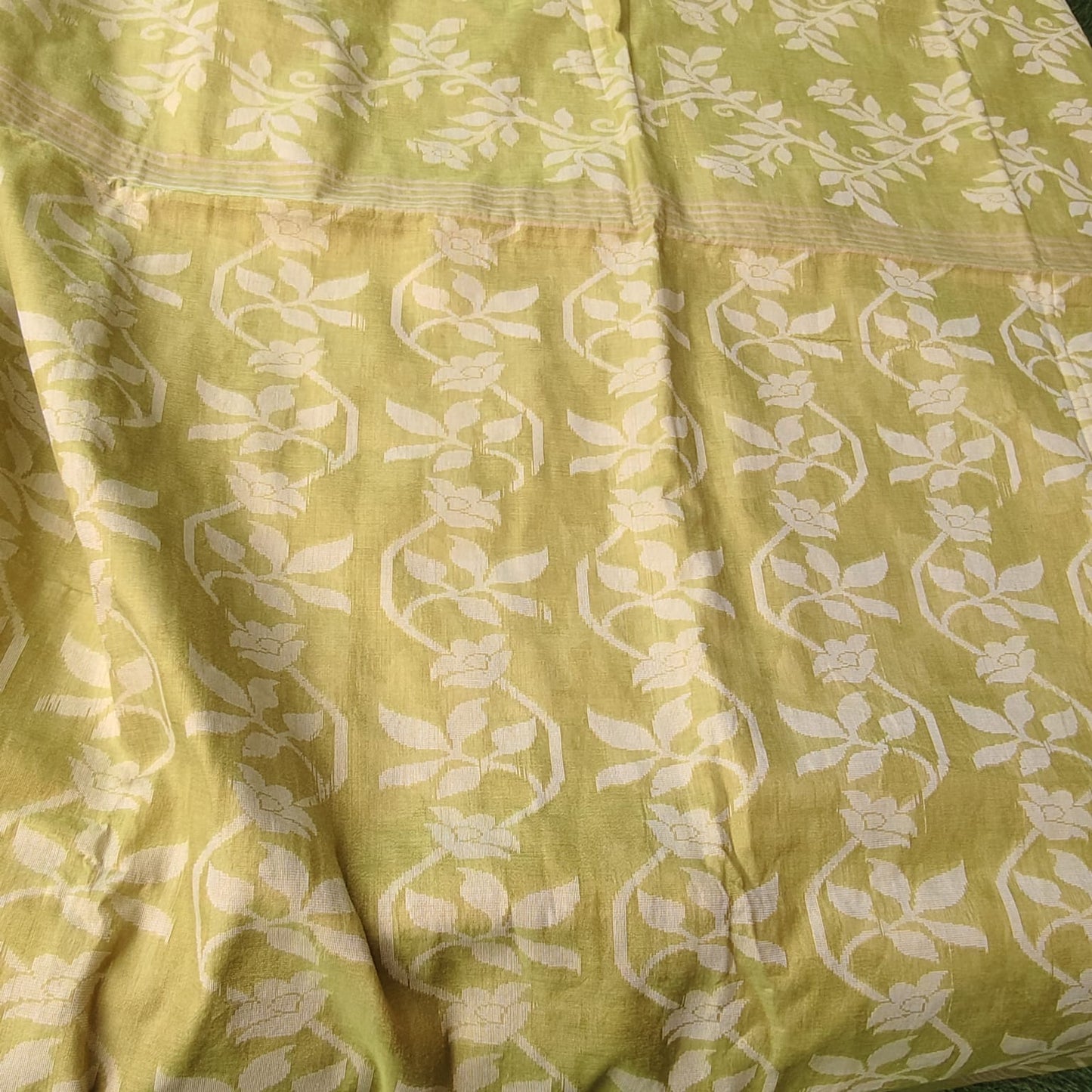 Handwoven Cotton Tissue Jamdani-Lime Green
