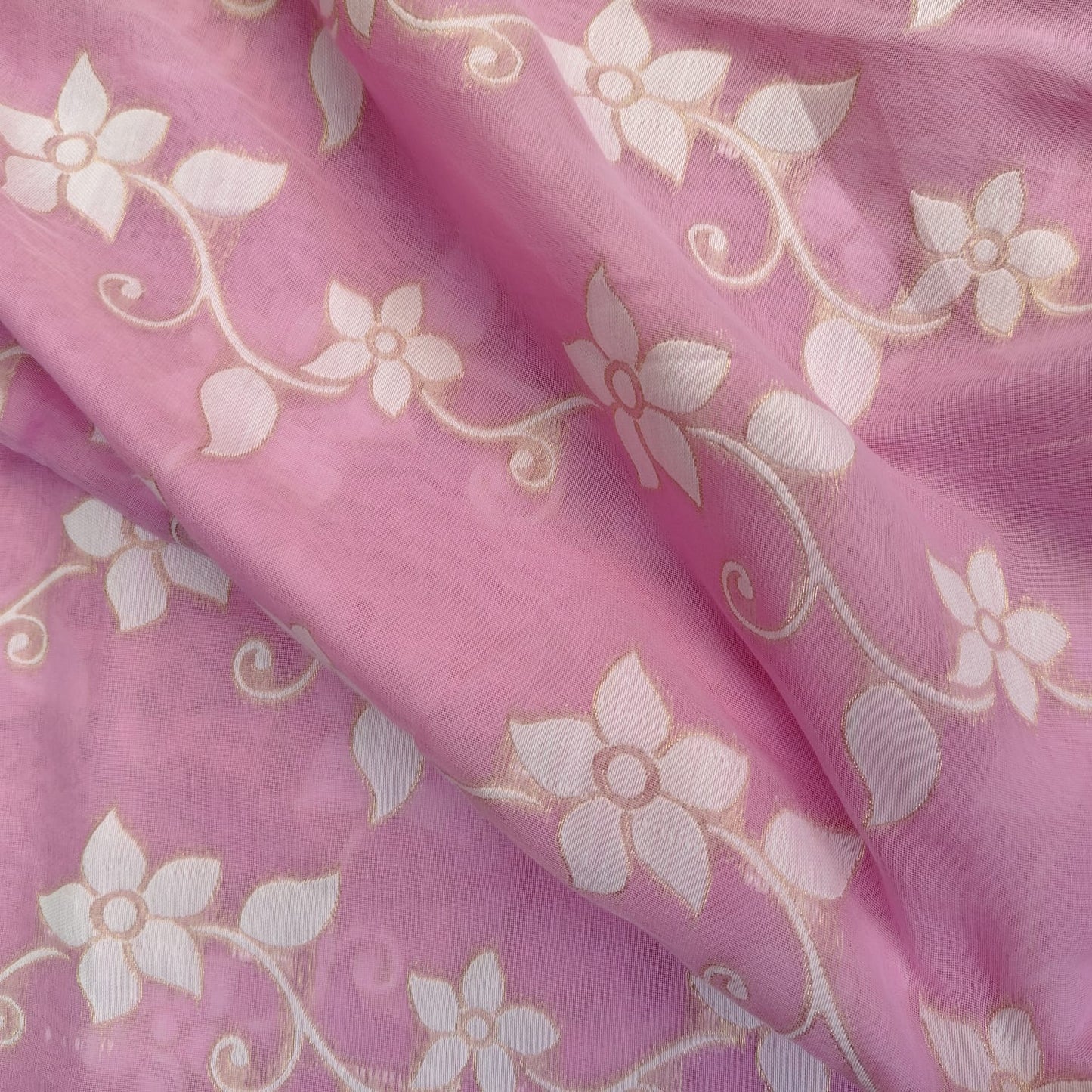 Muslin Cotton Jamdani Pink-White