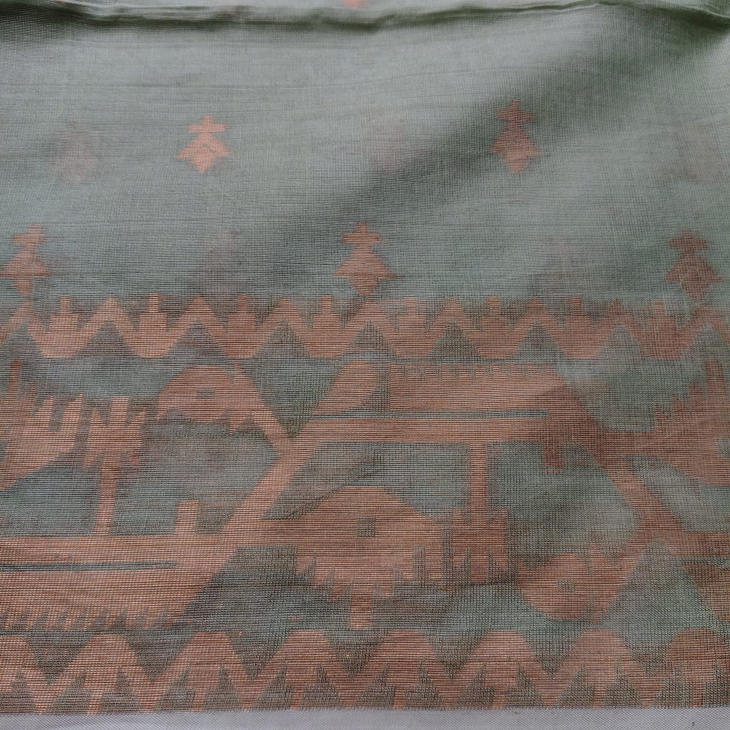 Tissue Linen Jamdani - Cardamom Green