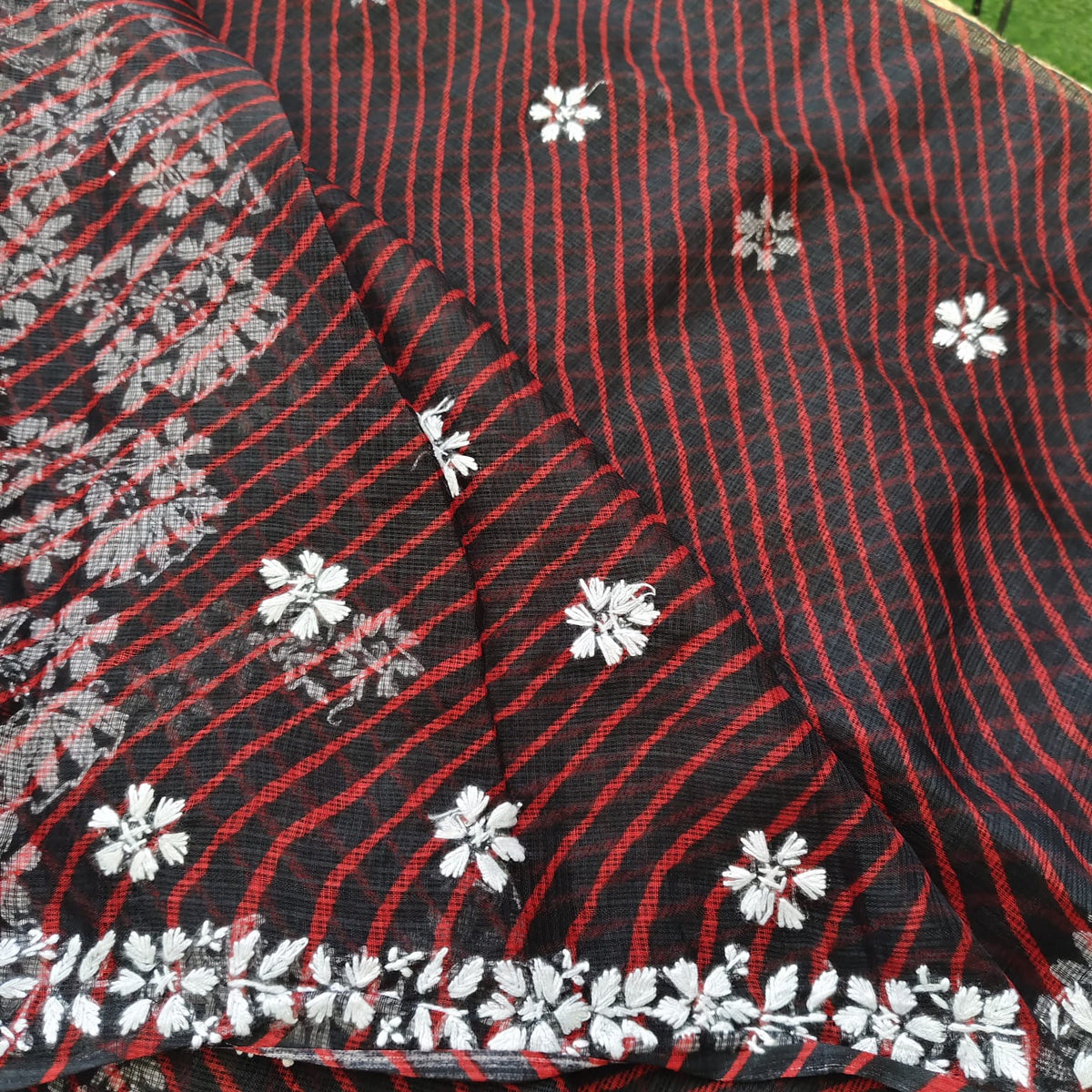Lahariya Chikankari Kota- Black Red