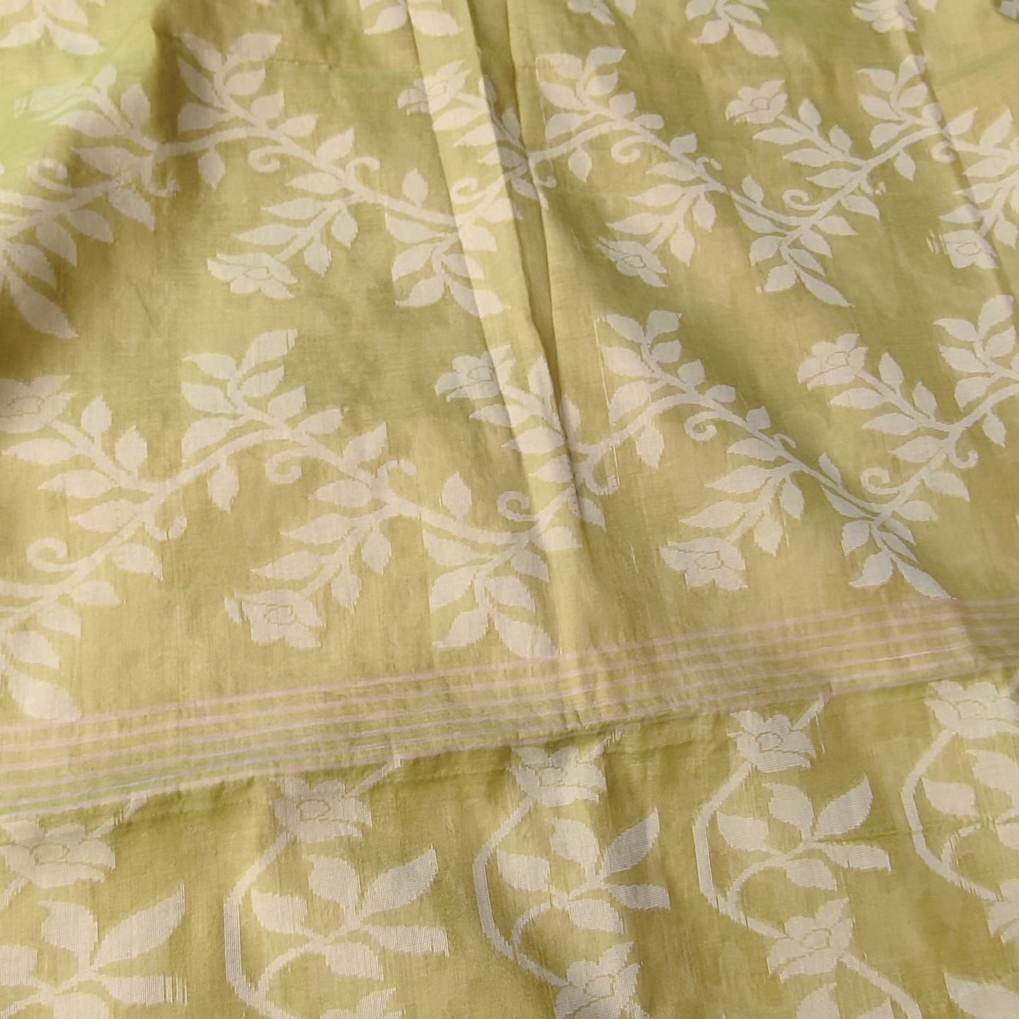 Handwoven Cotton Tissue Jamdani-Lime Green