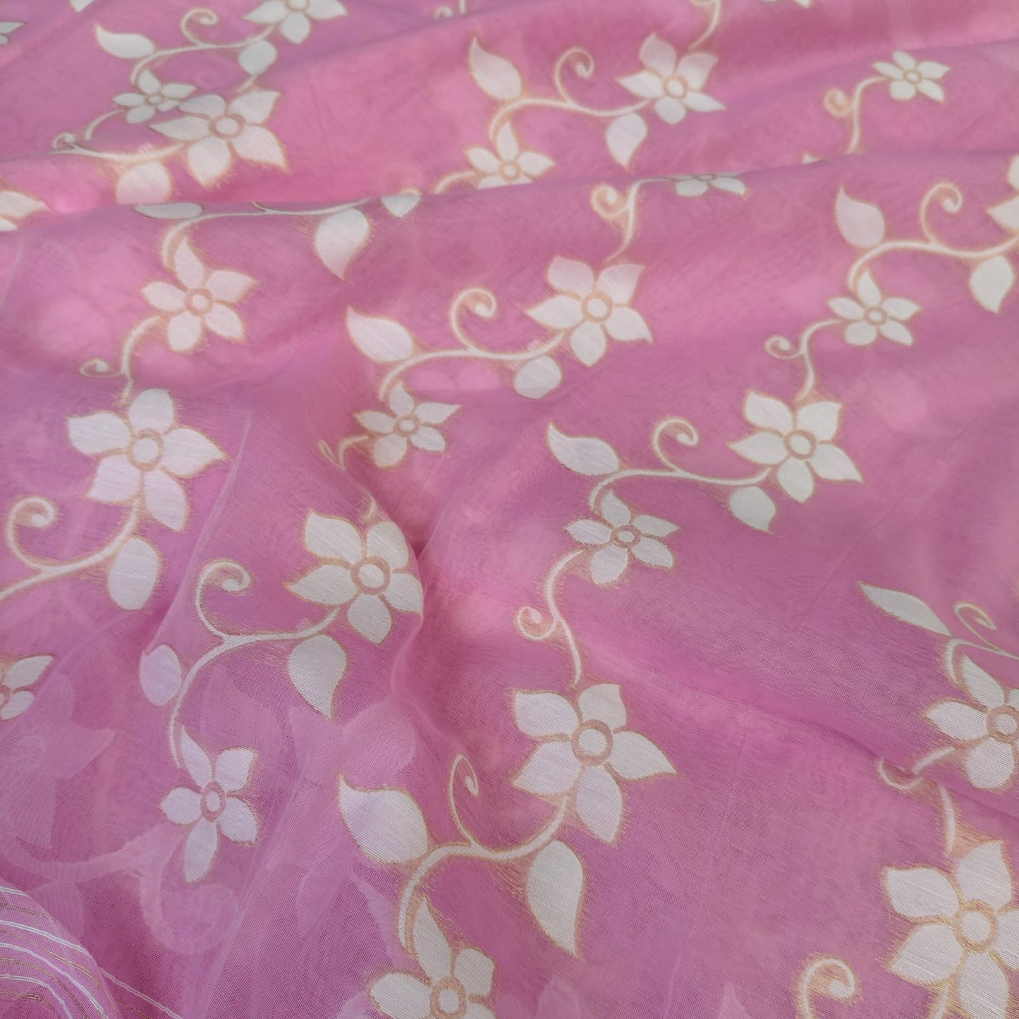 Muslin Cotton Jamdani Pink-White