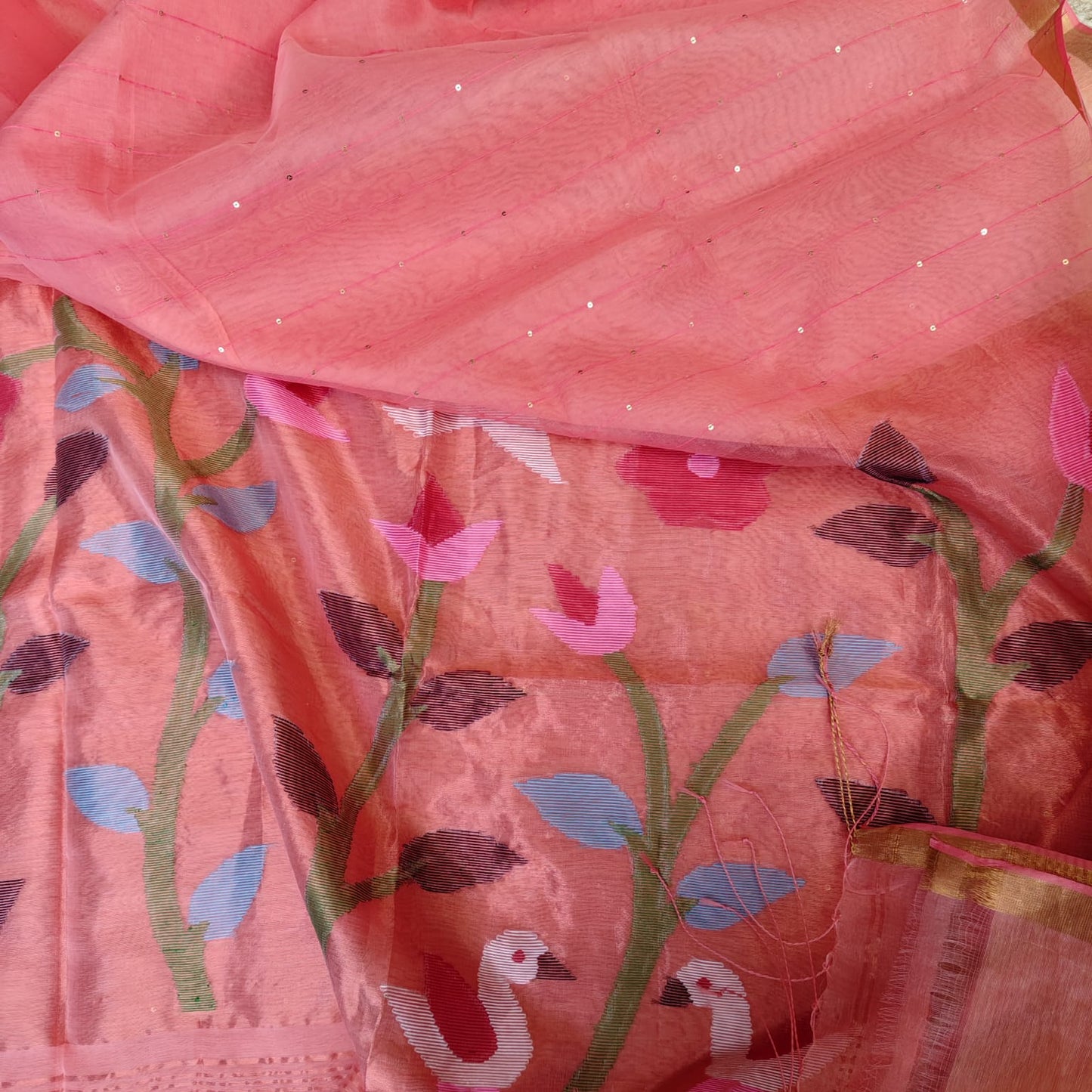 Muslin Jamdani, Paithani -Peach