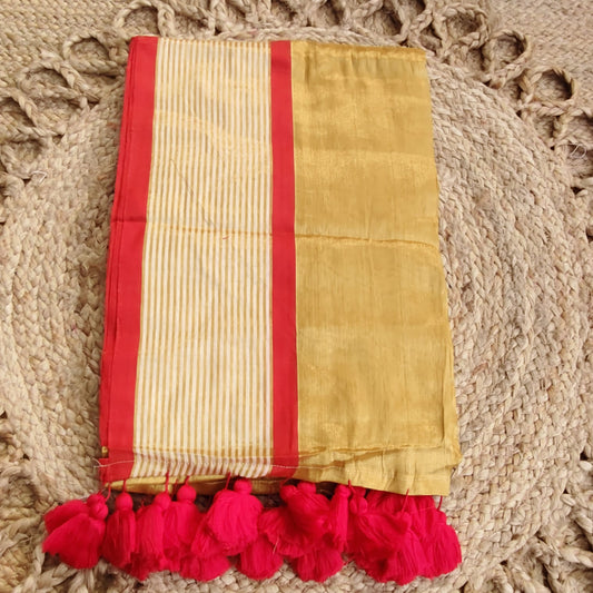 Mul Cotton Tissue - Golden with Red
