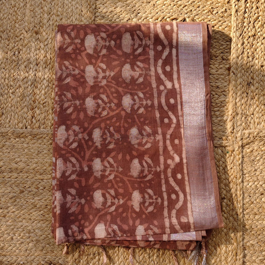 Linen Cotton, Dabu Print, Terracotta Brown