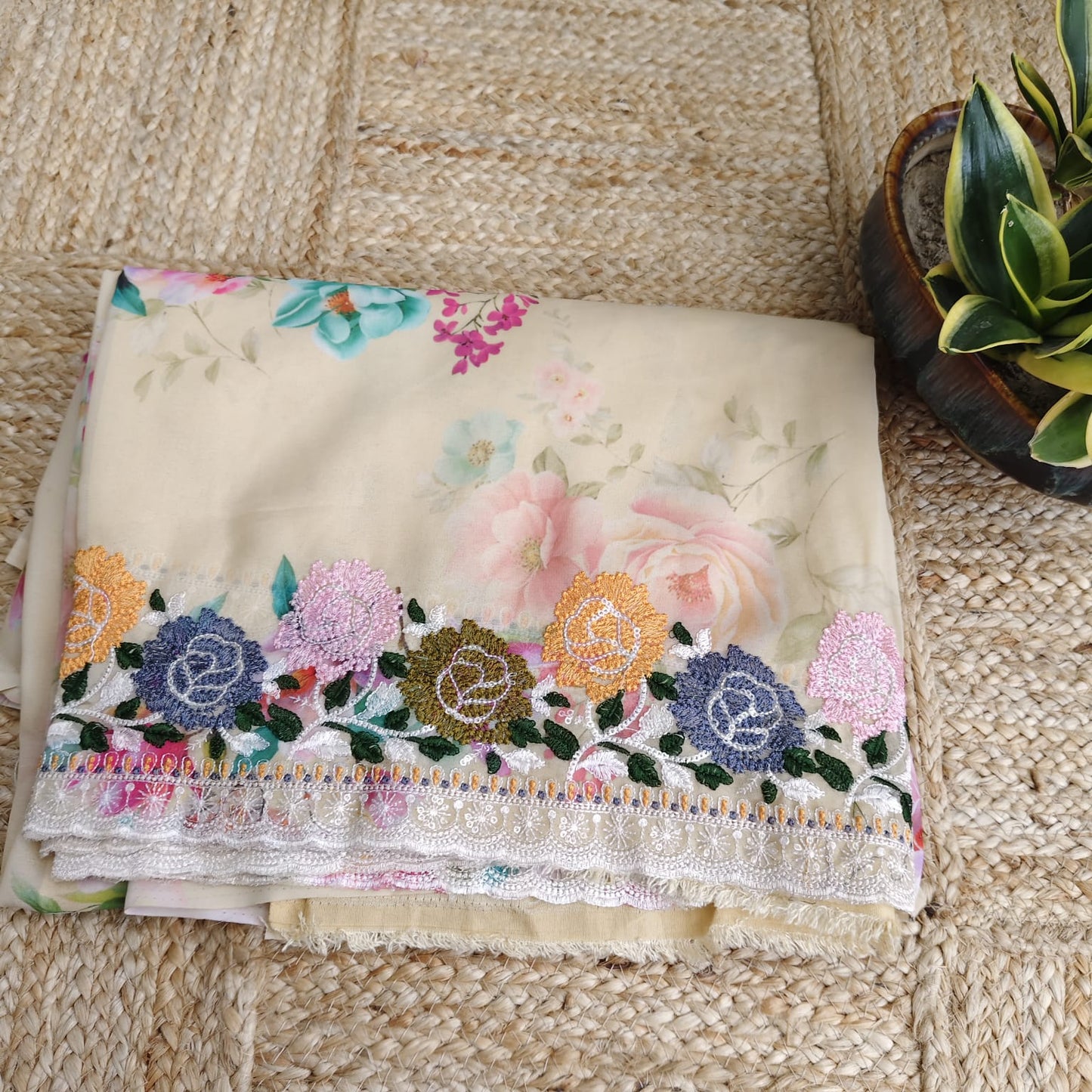 Lemon Yellow Georgette Embroidery