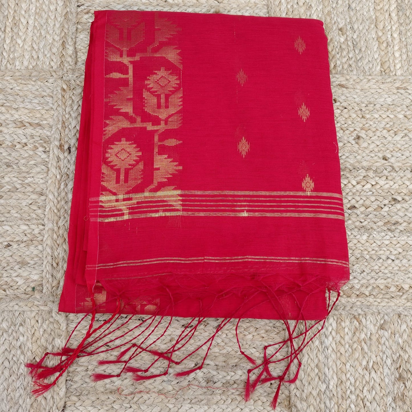 Handloom Cotton Jamdani -Red