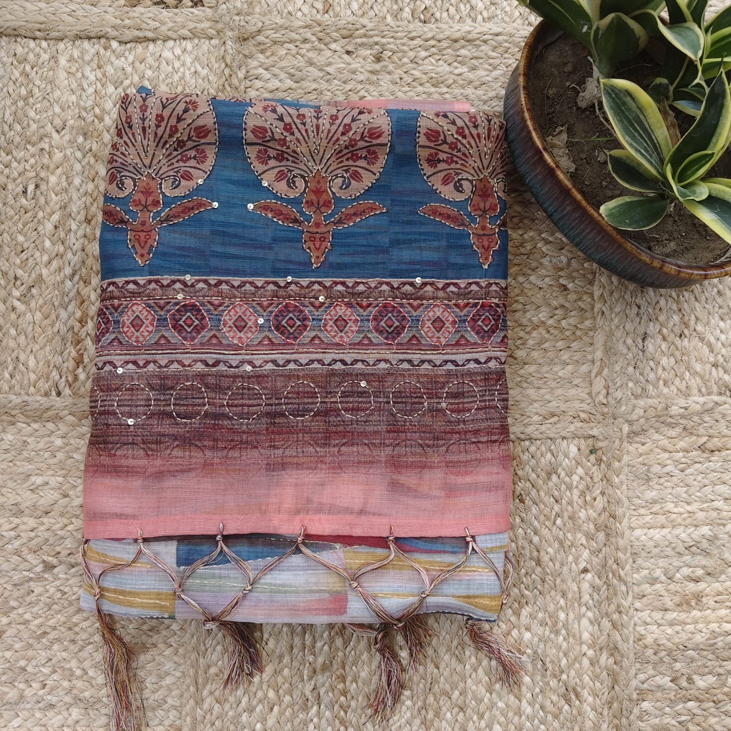 Peach Blue Digital Linen