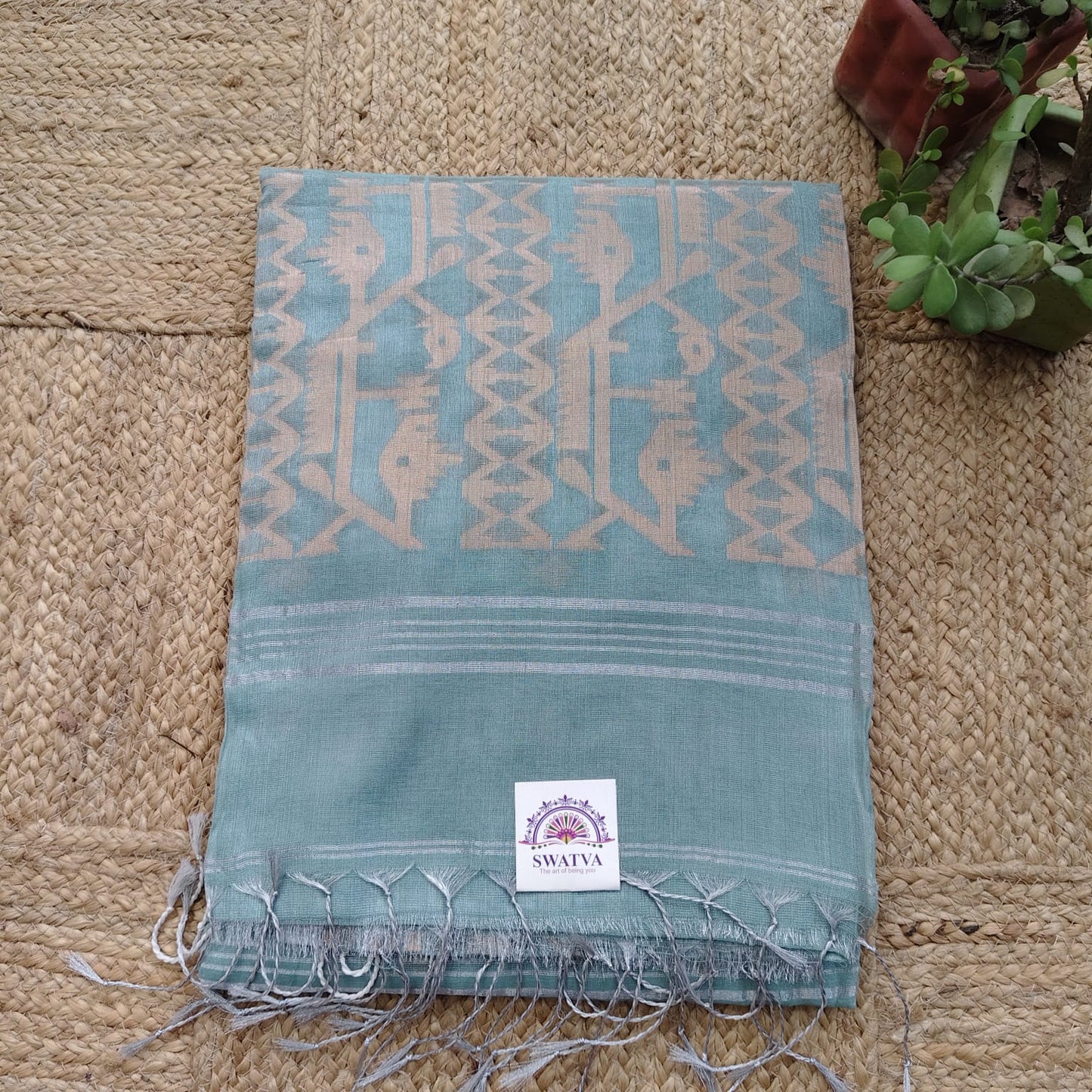 Tissue Linen Jamdani - Seafoam Green