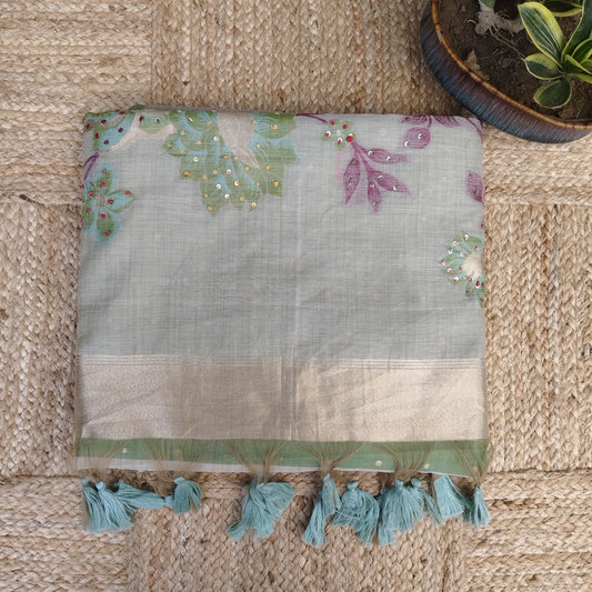 Munga Linen Jamdani Green