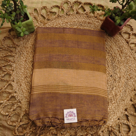 Tissue Linen Striped Aanchal, Mauve