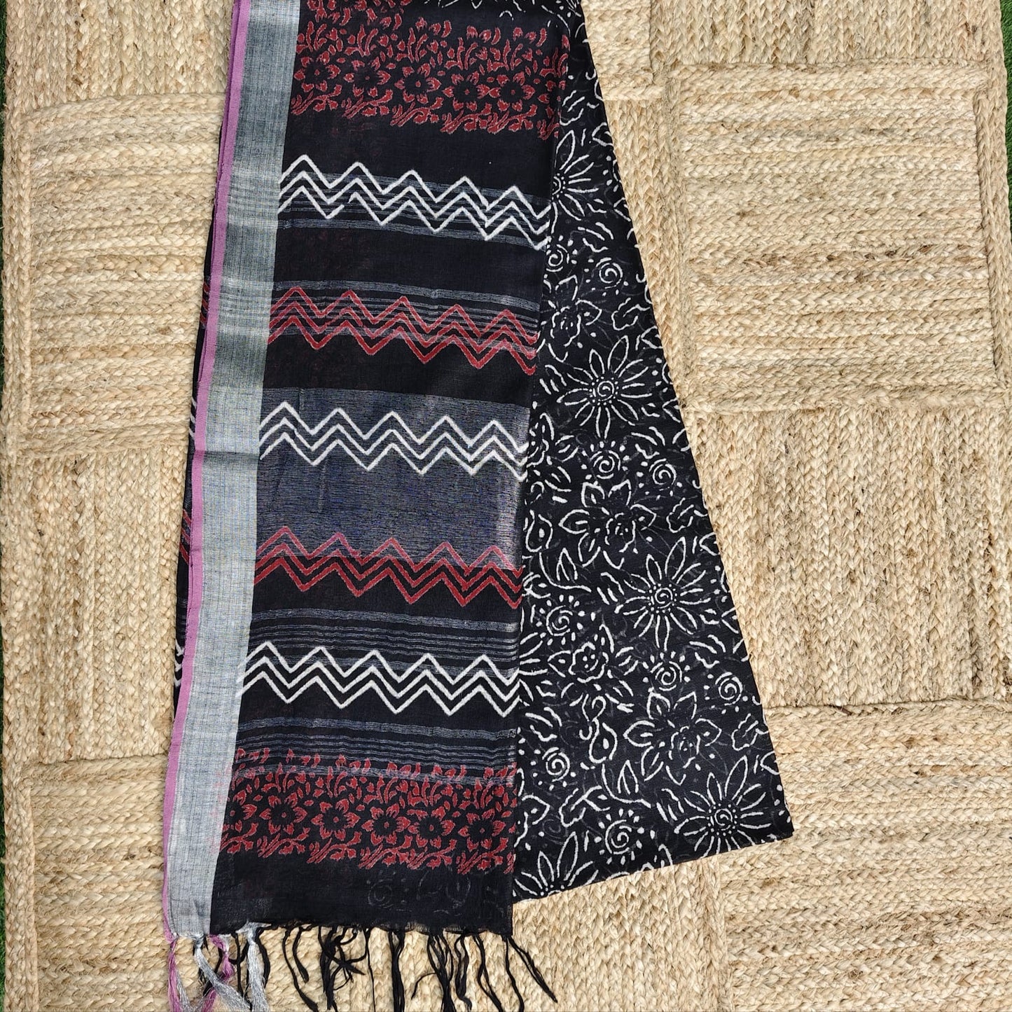 Black Block Print, Cotton Linen 02