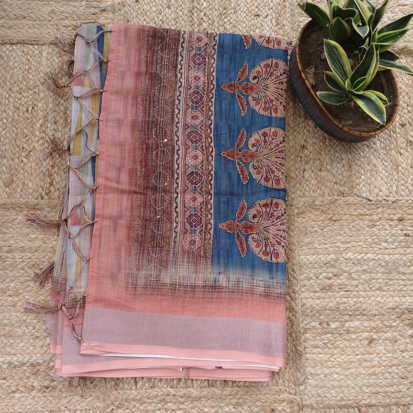 Peach Blue Digital Linen