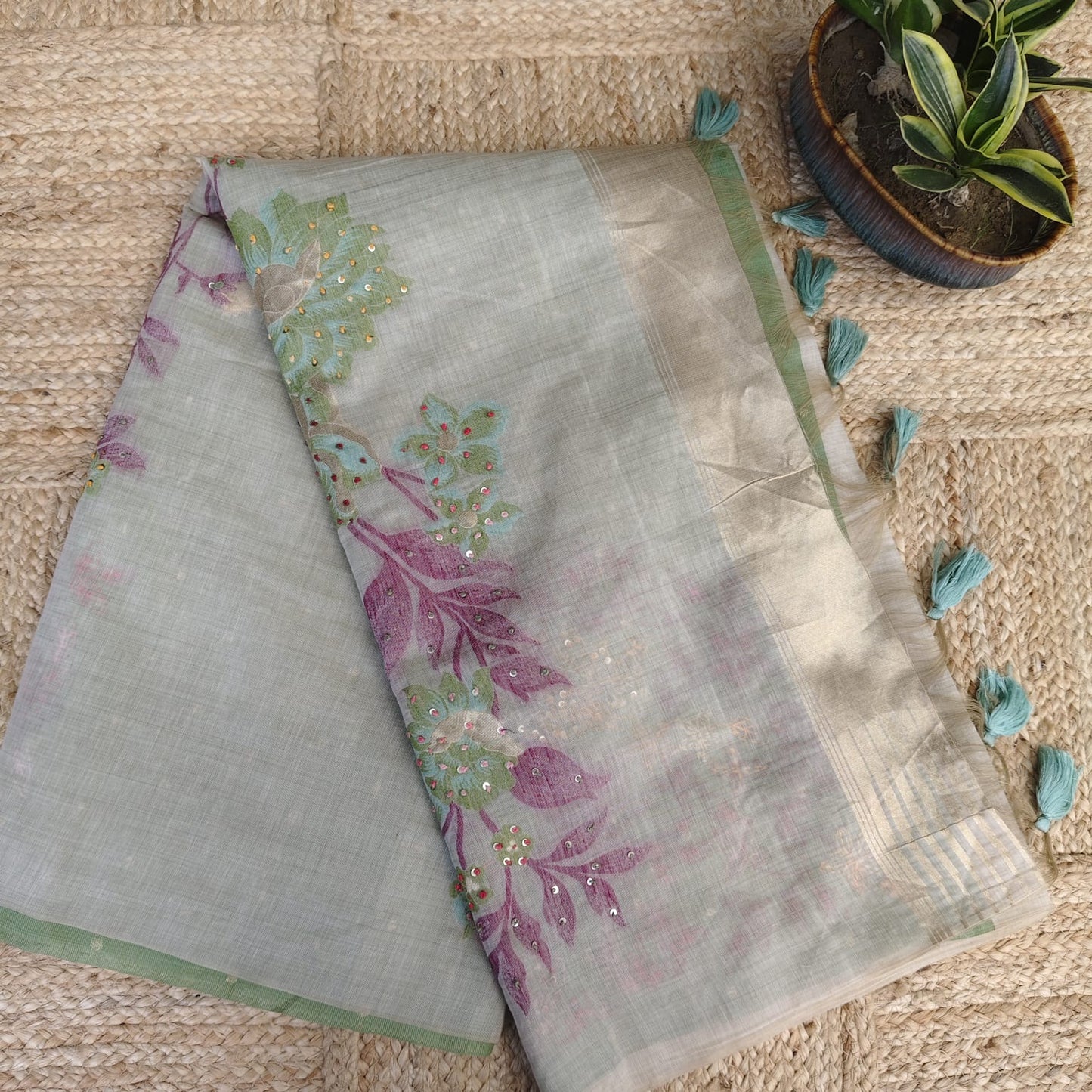 Munga Linen Jamdani Green