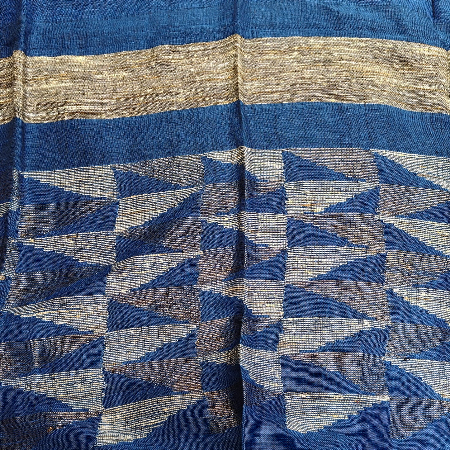 Handwoven Pure Linen by Linen - Peacock Blue Gold