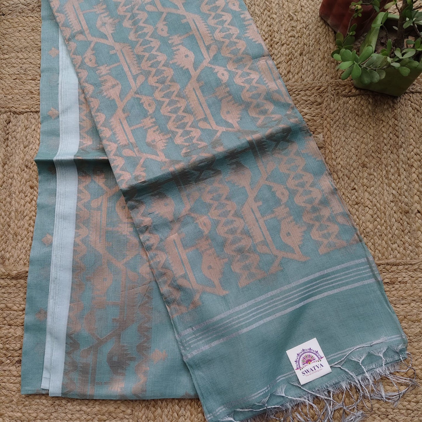 Tissue Linen Jamdani - Seafoam Green