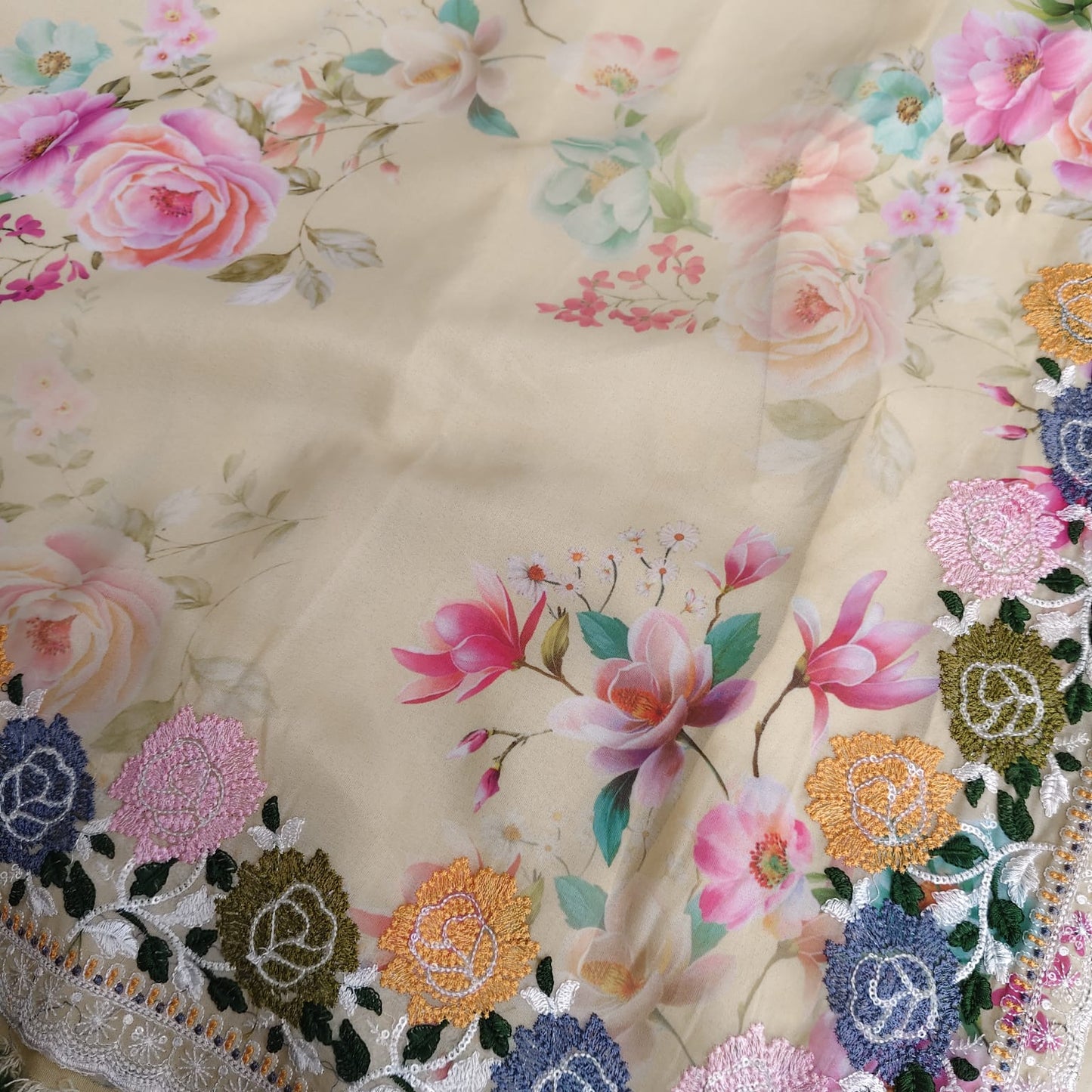 Lemon Yellow Georgette Embroidery