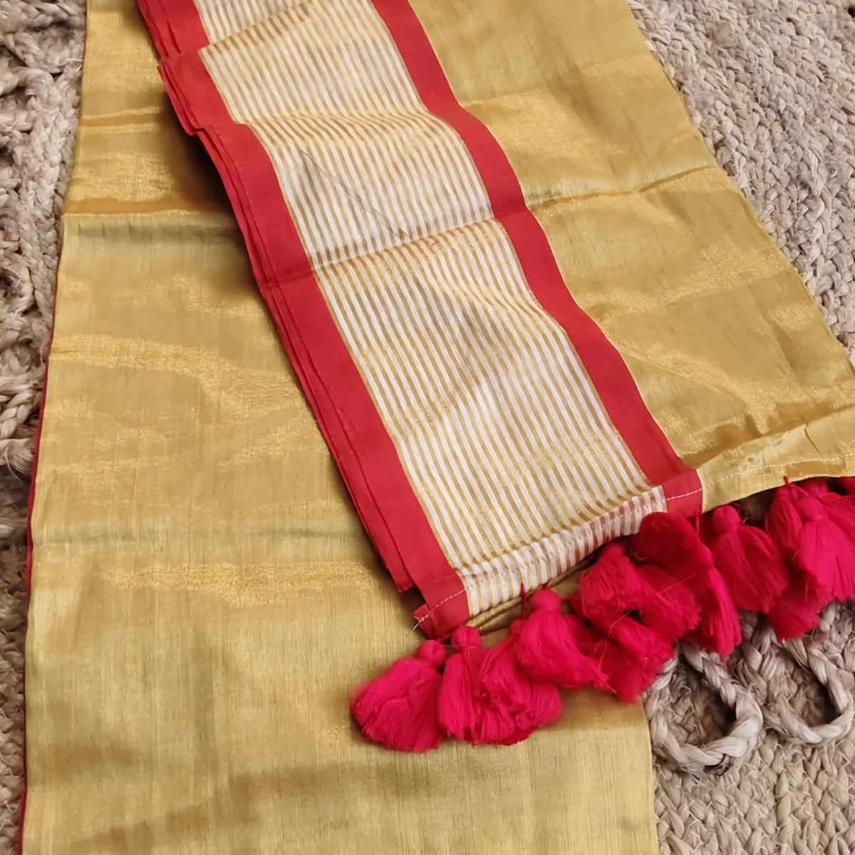 Mul Cotton Tissue - Golden with Red
