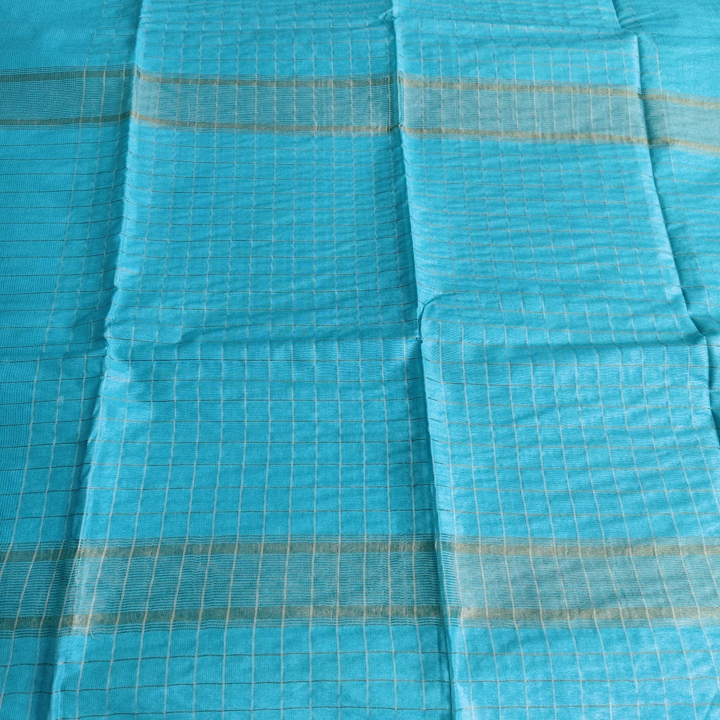 Maheshwari Silk- Zari Checks, Firozi Blue