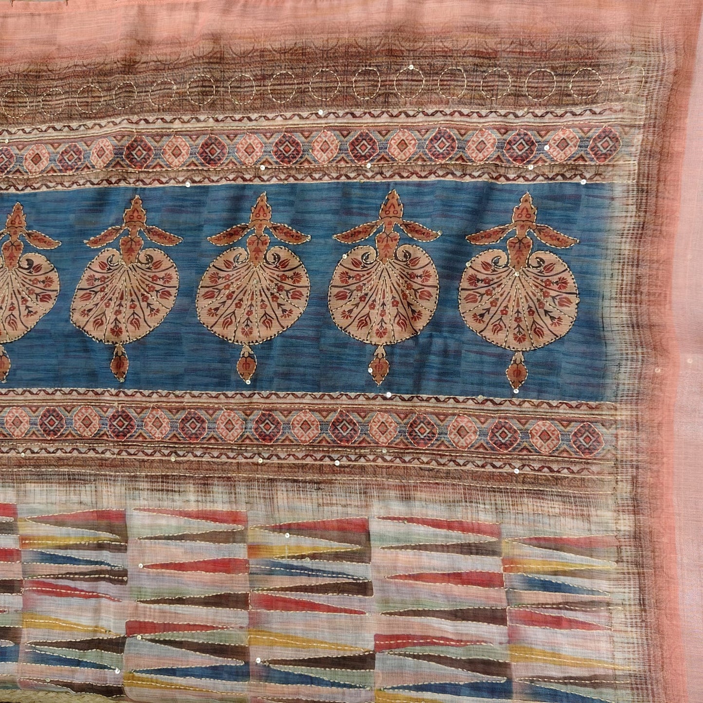 Peach Blue Digital Linen