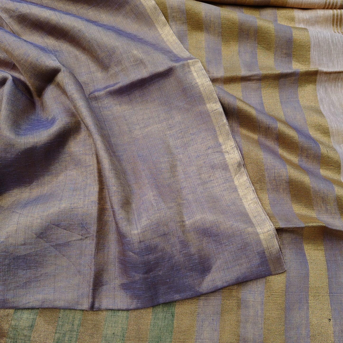 Tissue Linen Striped Aanchal, Mauve