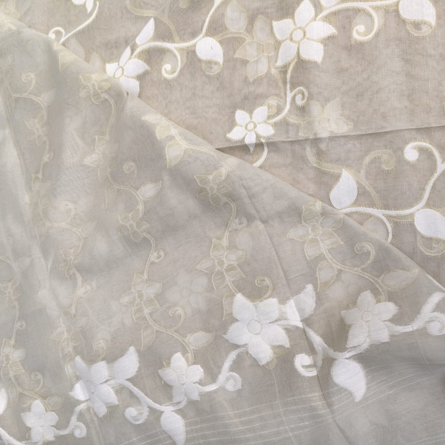 Muslin Cotton Jamdani - Grey White