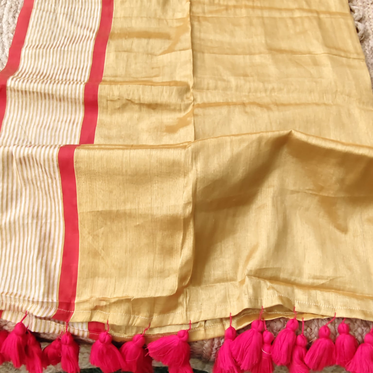 Mul Cotton Tissue - Golden with Red