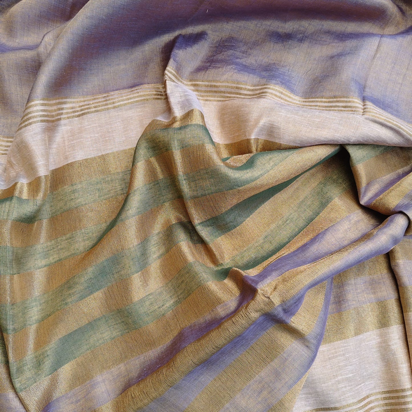 Tissue Linen Striped Aanchal, Mauve