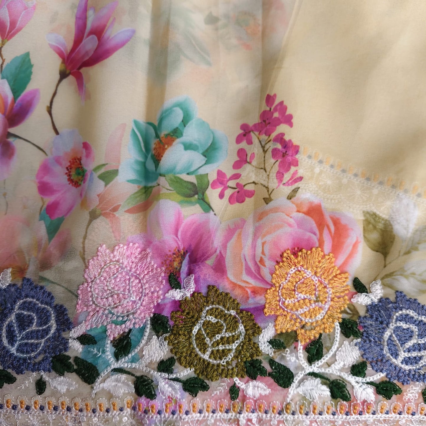 Lemon Yellow Georgette Embroidery