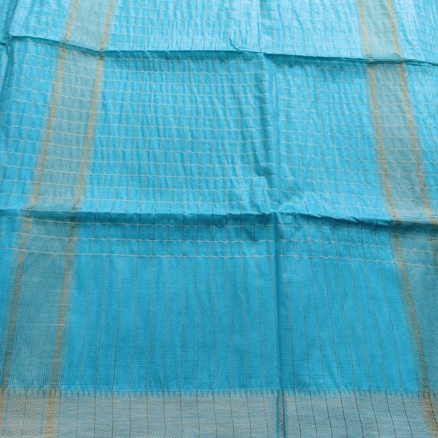Maheshwari Silk- Zari Checks, Firozi Blue