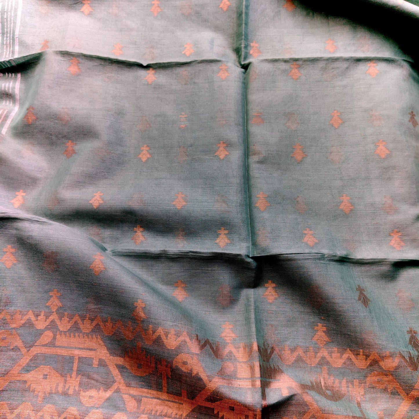 Tissue Linen Jamdani - Seafoam Green