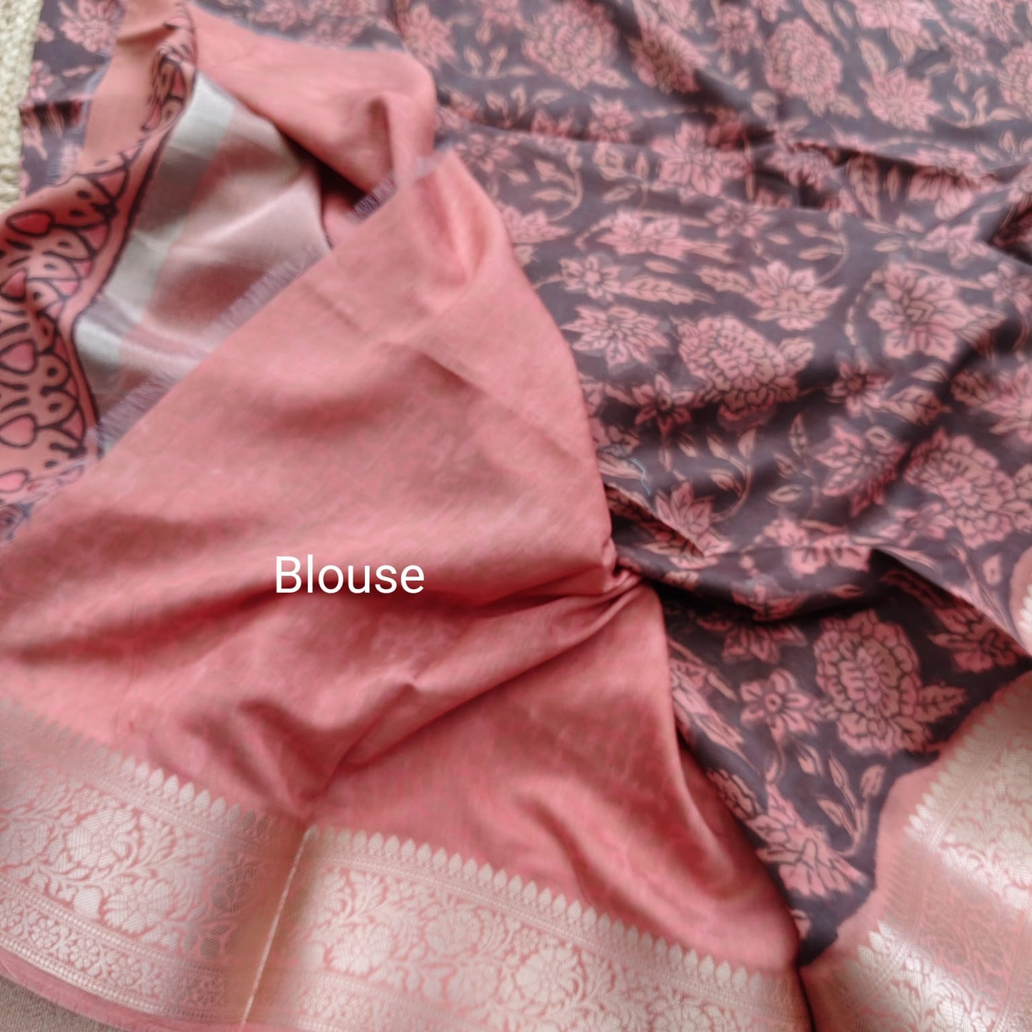 Block Print Chanderi Silk, Deep Brown-Rust