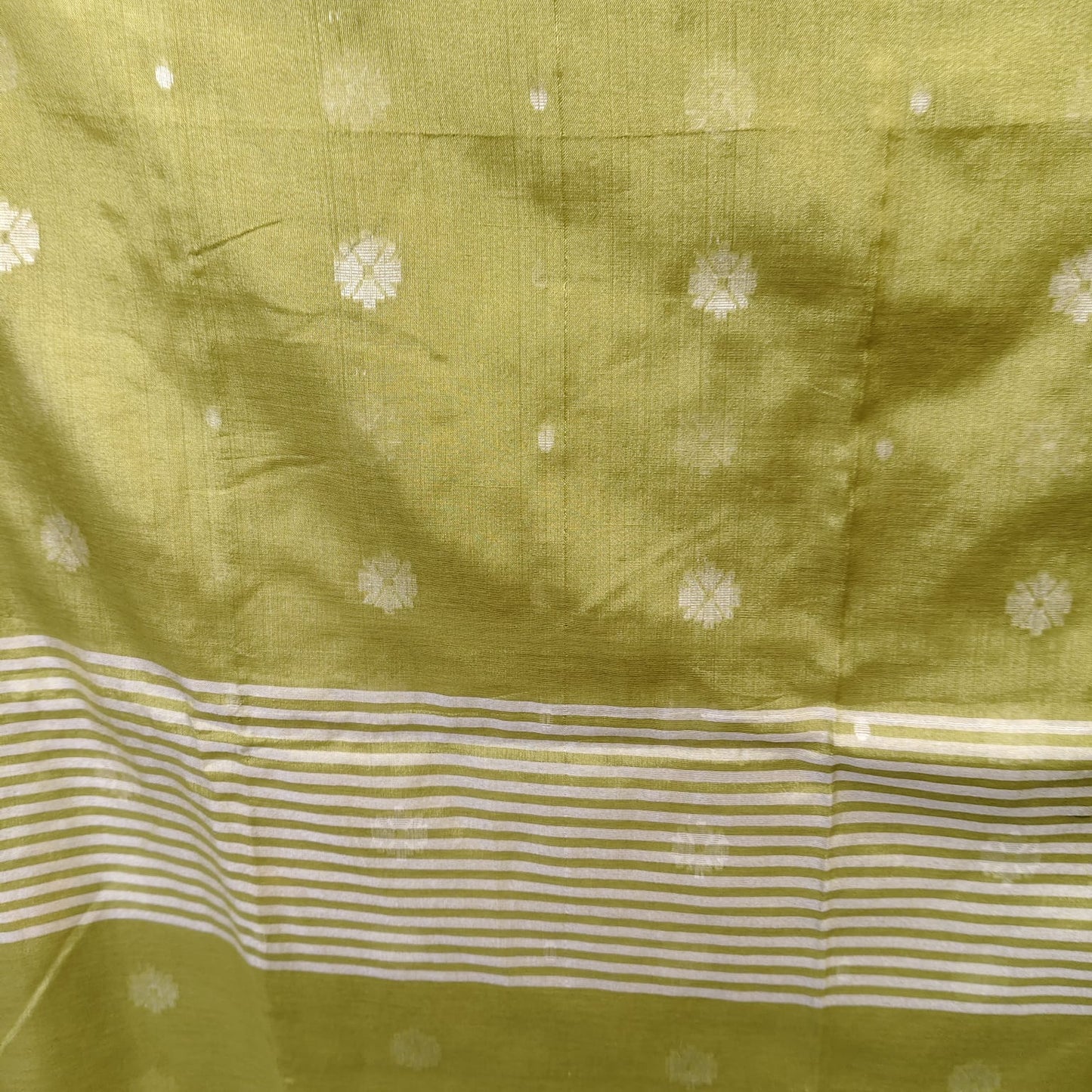 Handwoven Tissue Cotton Jamdani - Lime Green