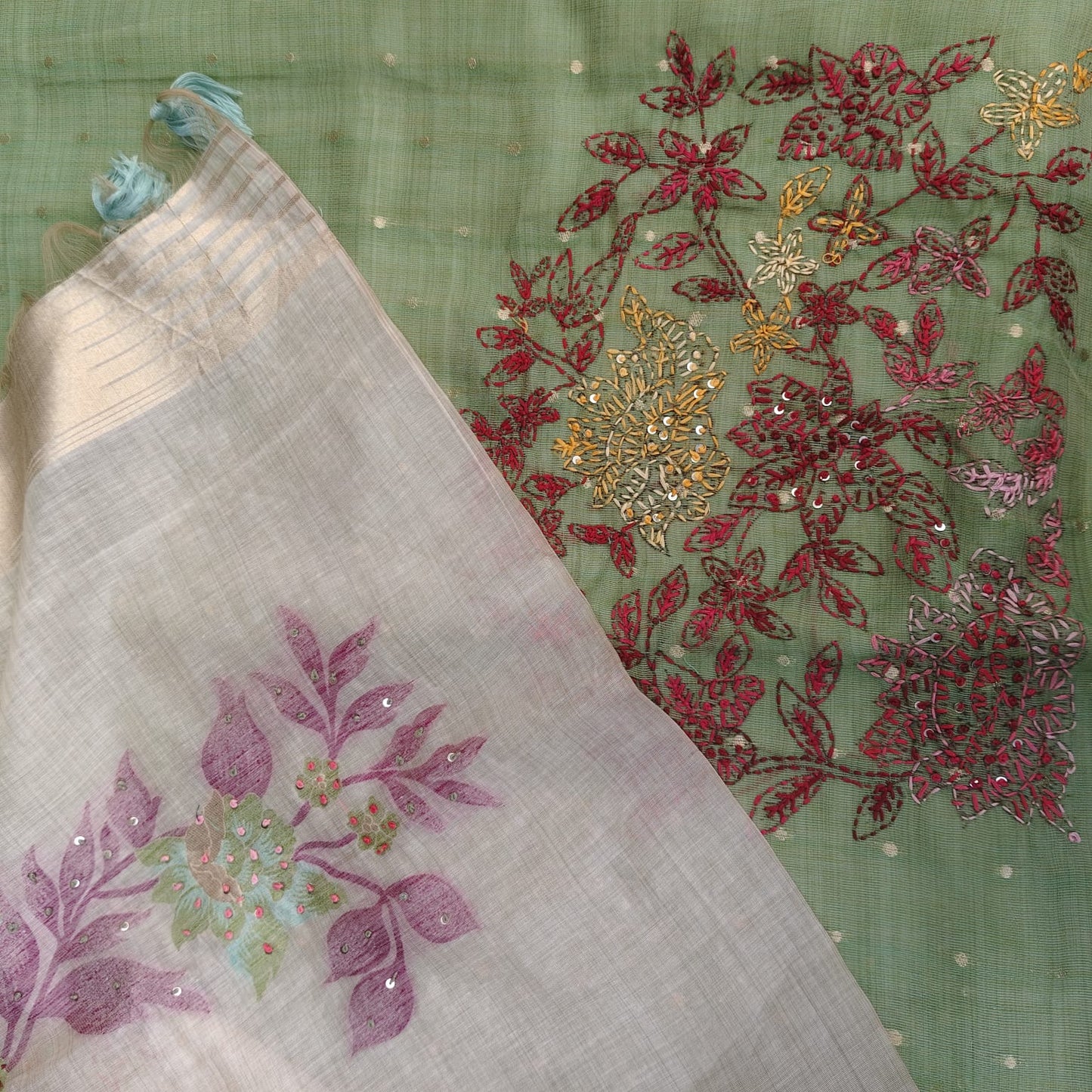 Munga Linen Jamdani Green