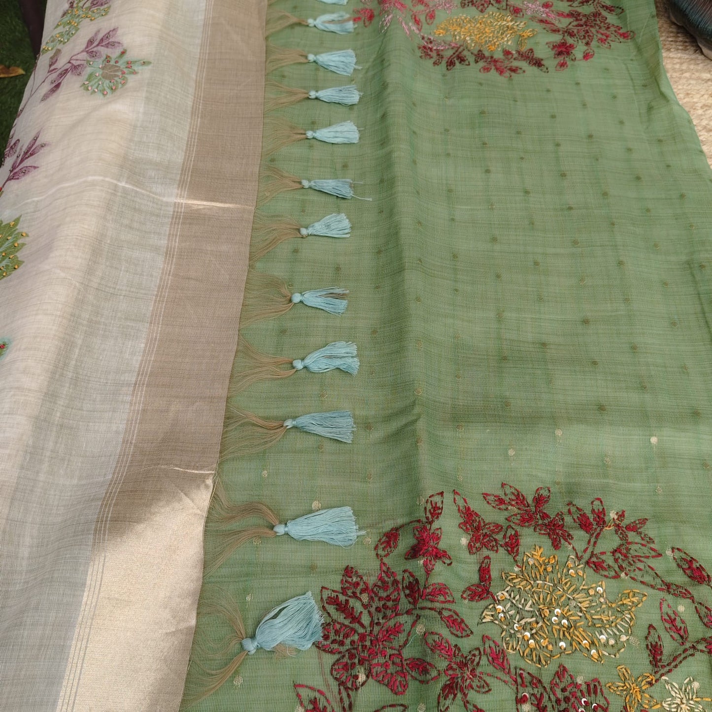 Munga Linen Jamdani Green