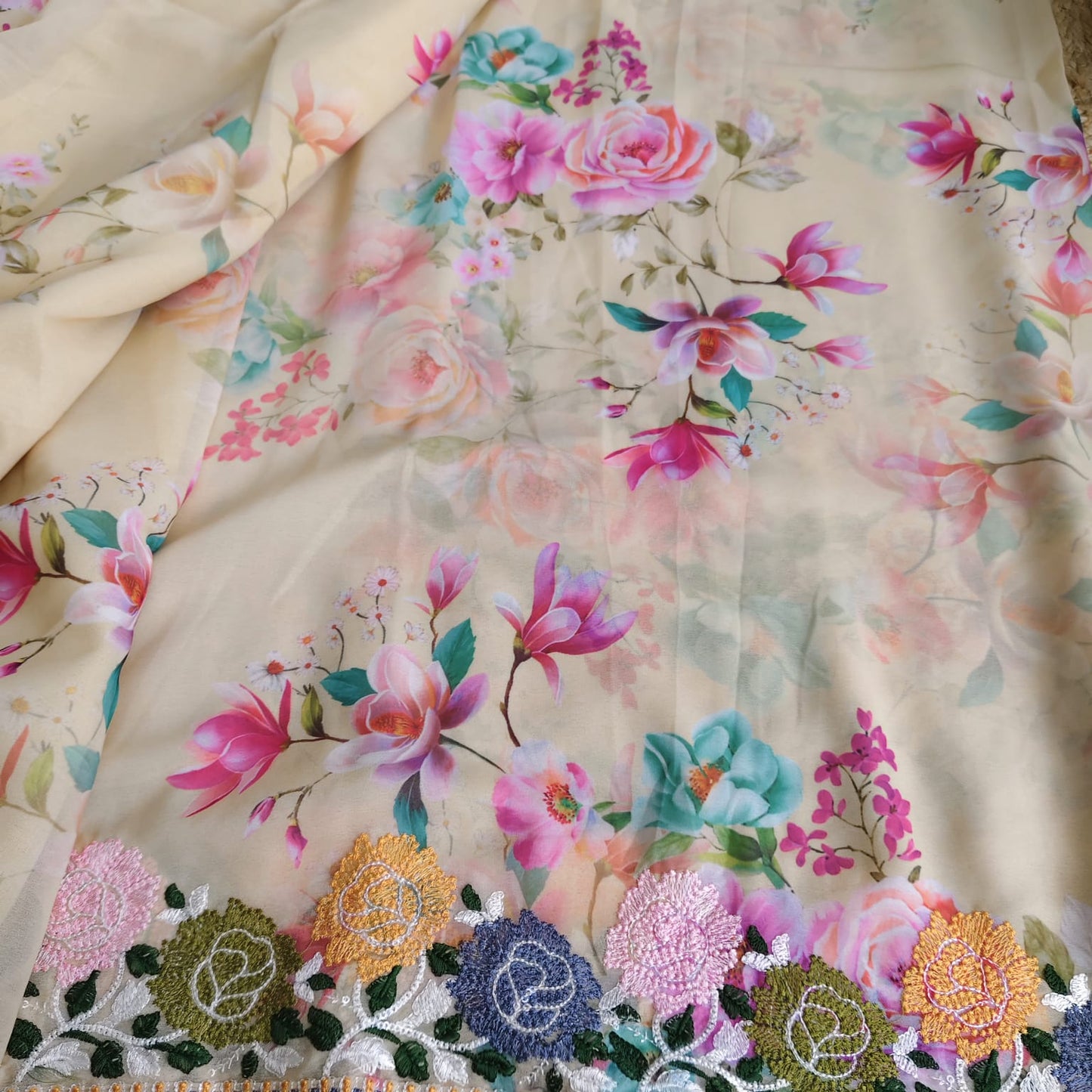 Lemon Yellow Georgette Embroidery