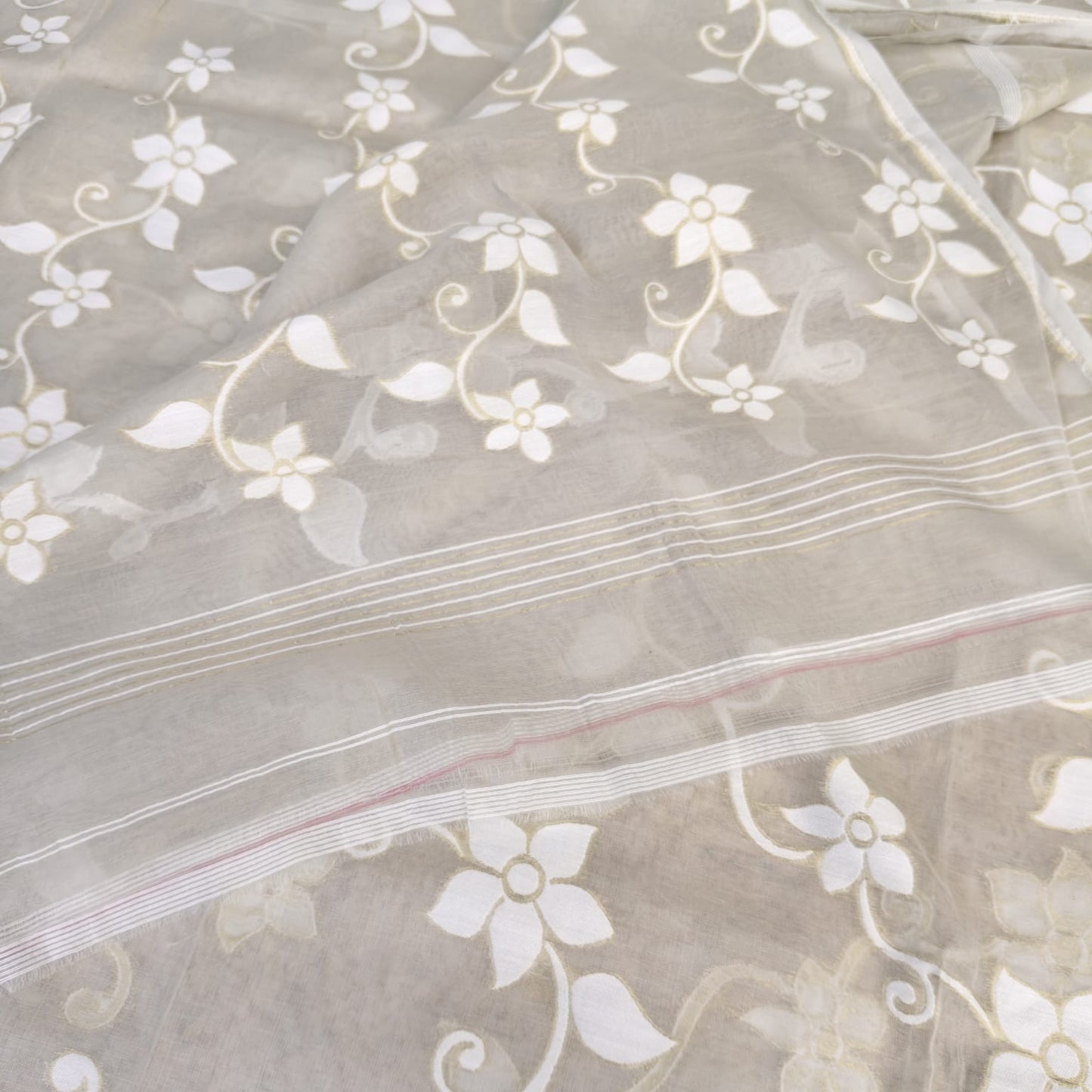 Muslin Cotton Jamdani - Grey White