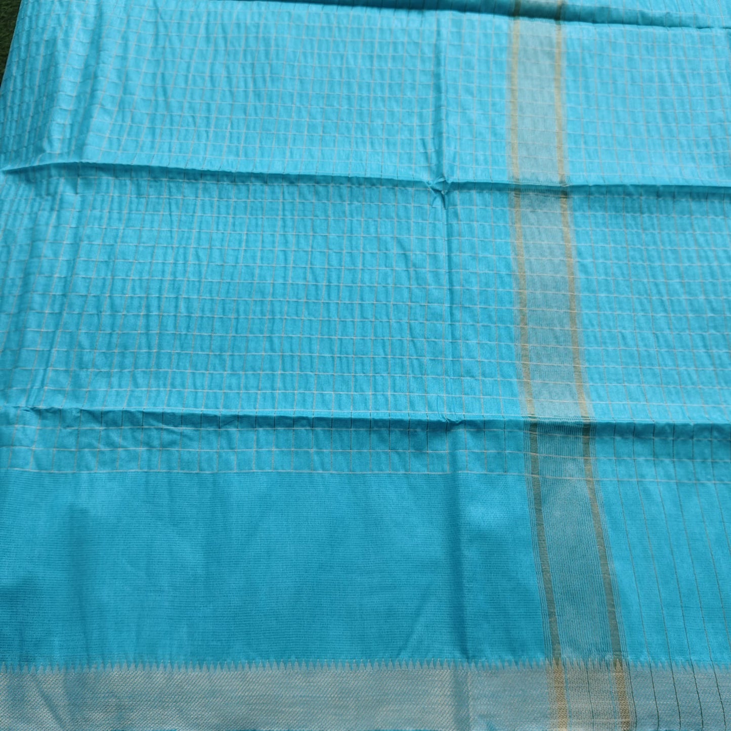Maheshwari Silk- Zari Checks, Firozi Blue