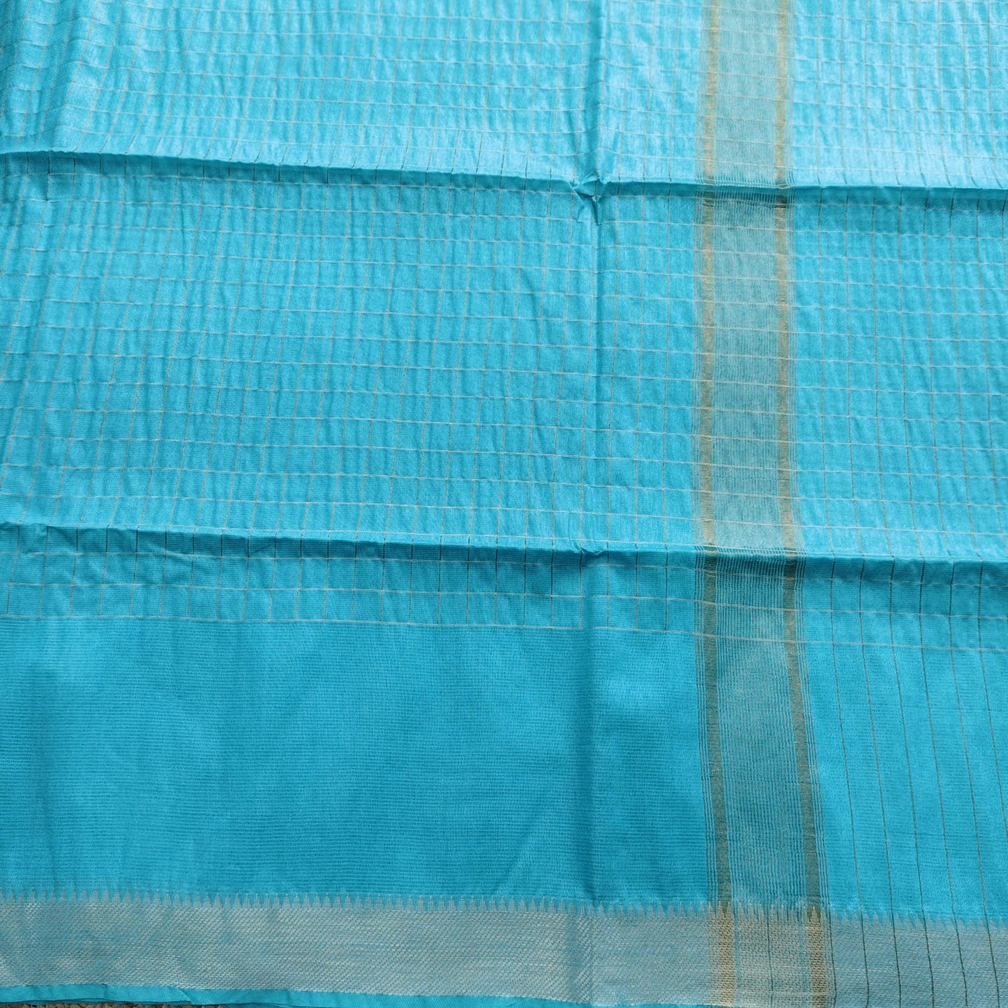 Maheshwari Silk- Zari Checks, Firozi Blue