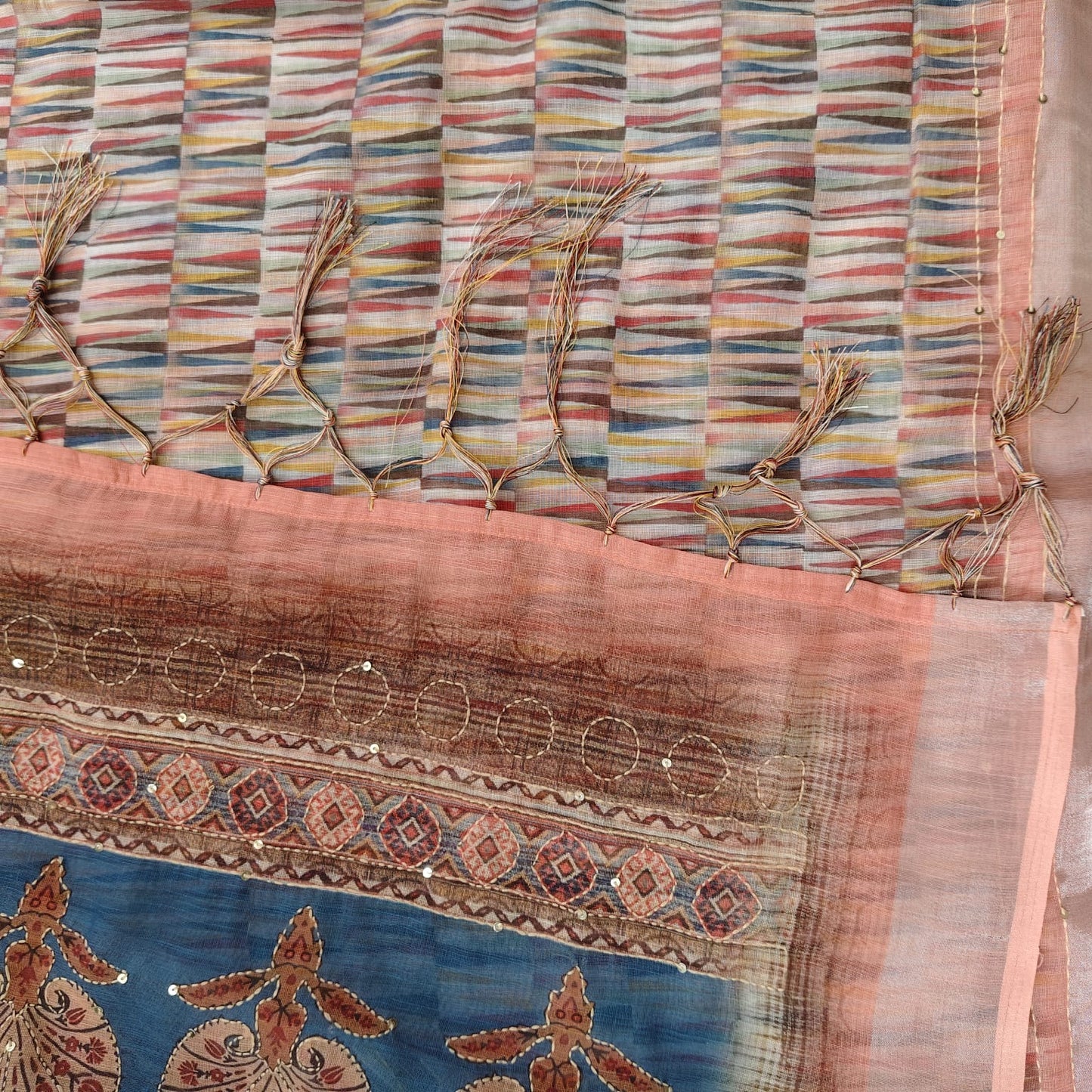 Peach Blue Digital Linen