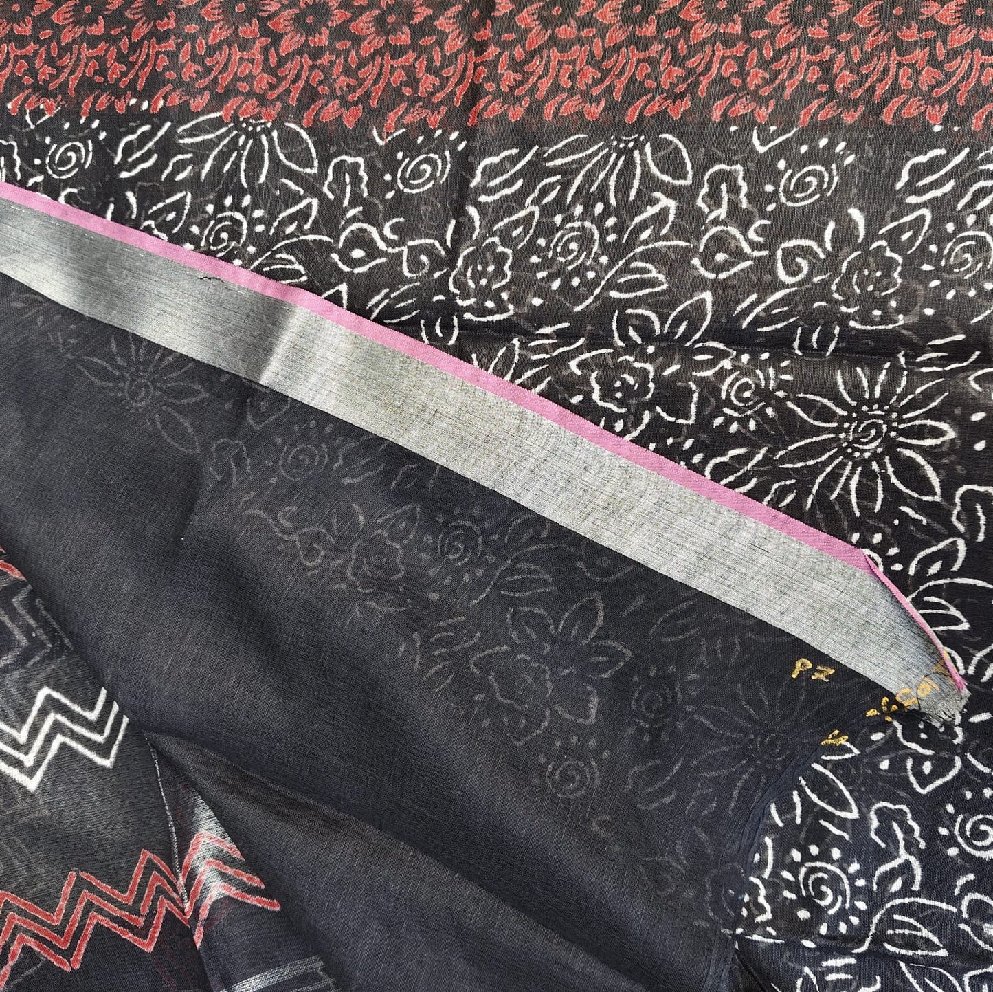 Black Block Print, Cotton Linen 02