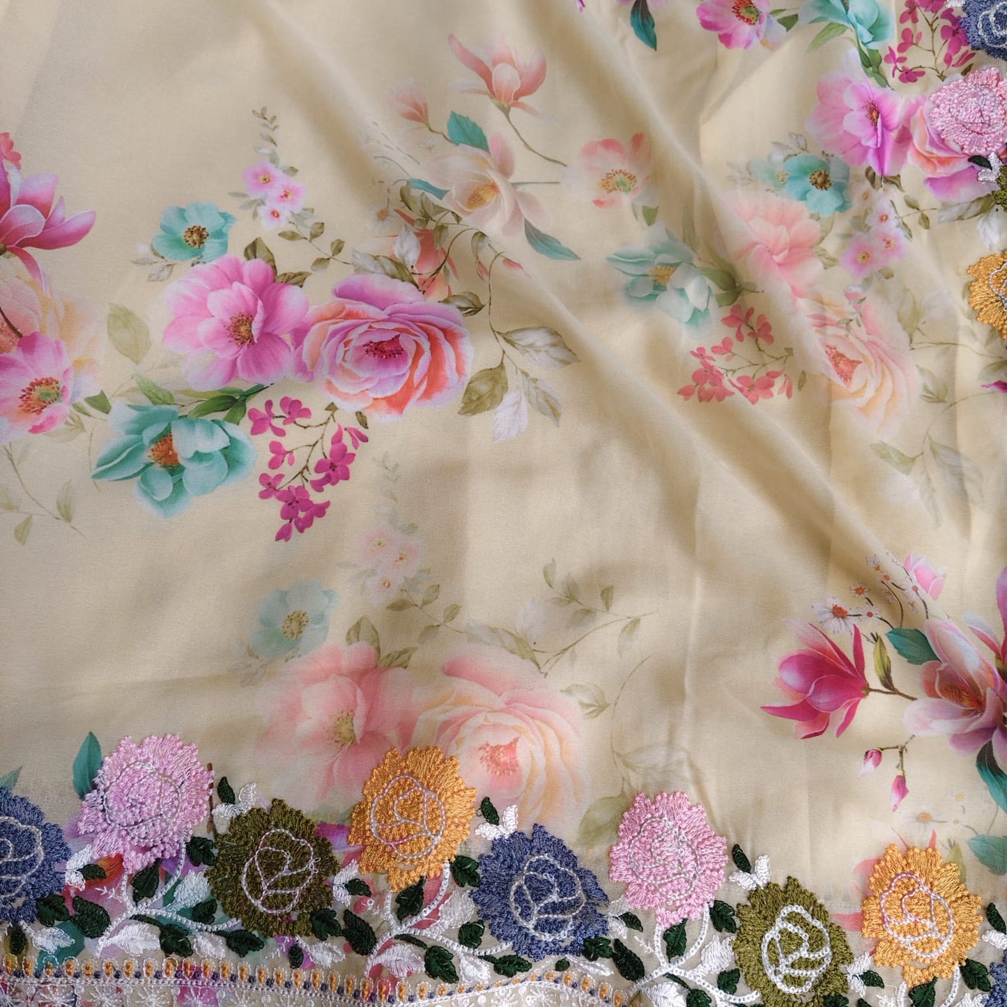 Lemon Yellow Georgette Embroidery