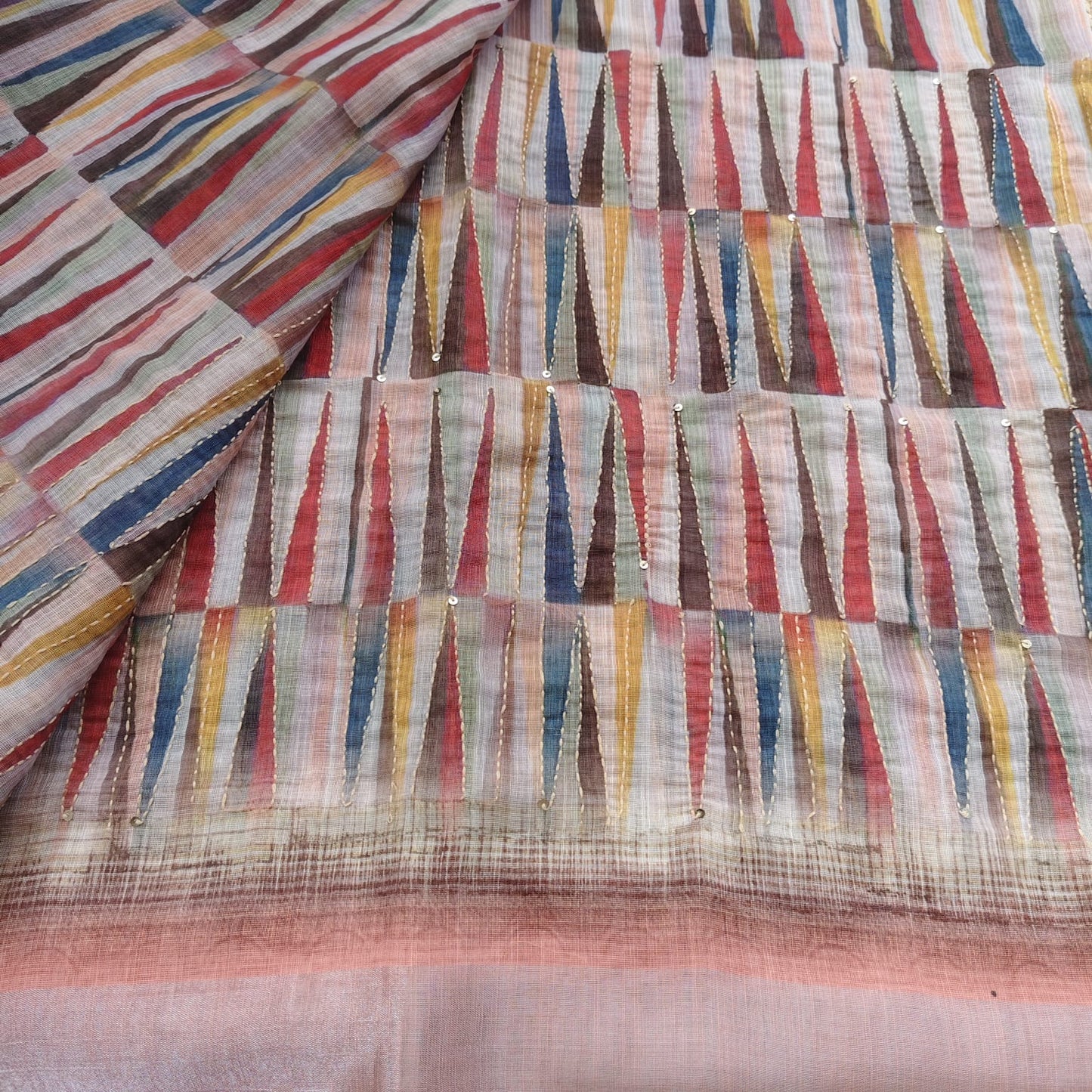 Peach Blue Digital Linen